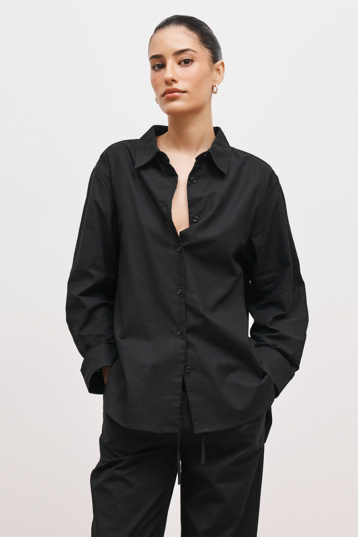 Black linen long sleeve shirt best sale