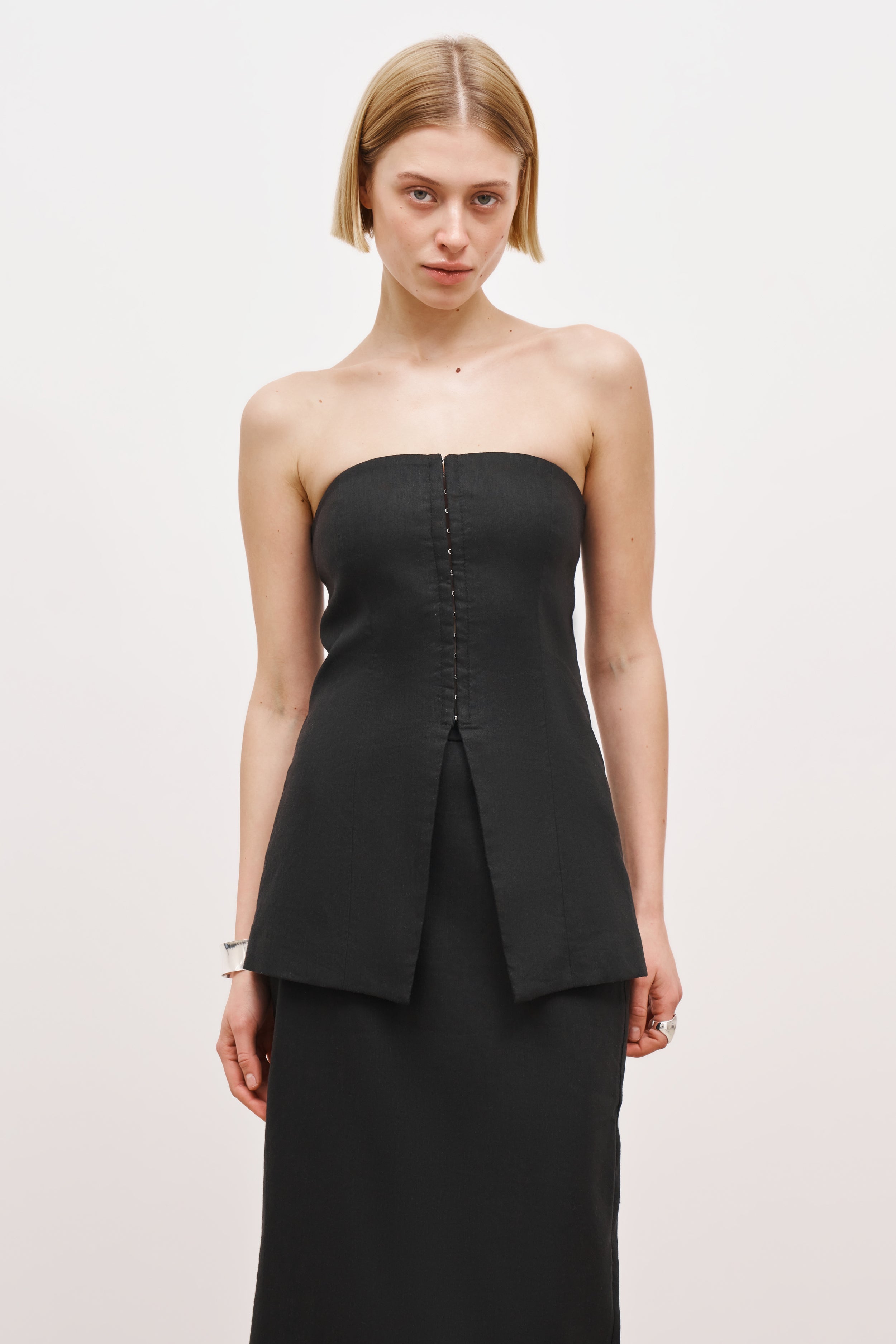 Strapless Linen Bustier - Black