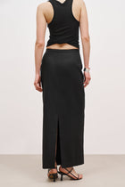 Mid Rise Linen Maxi Skirt - Black