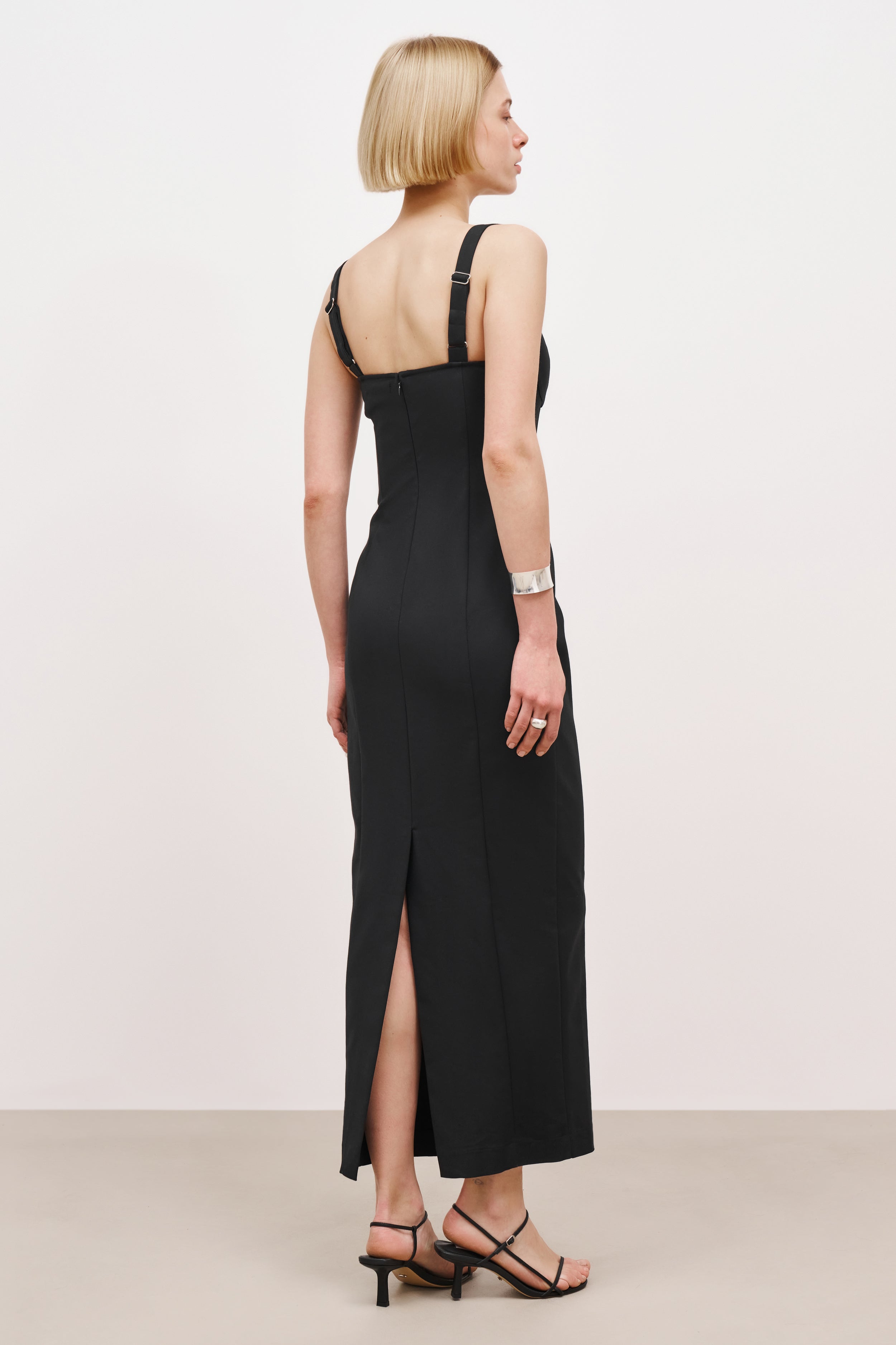 Square Neck Corset Maxi Dress - Black