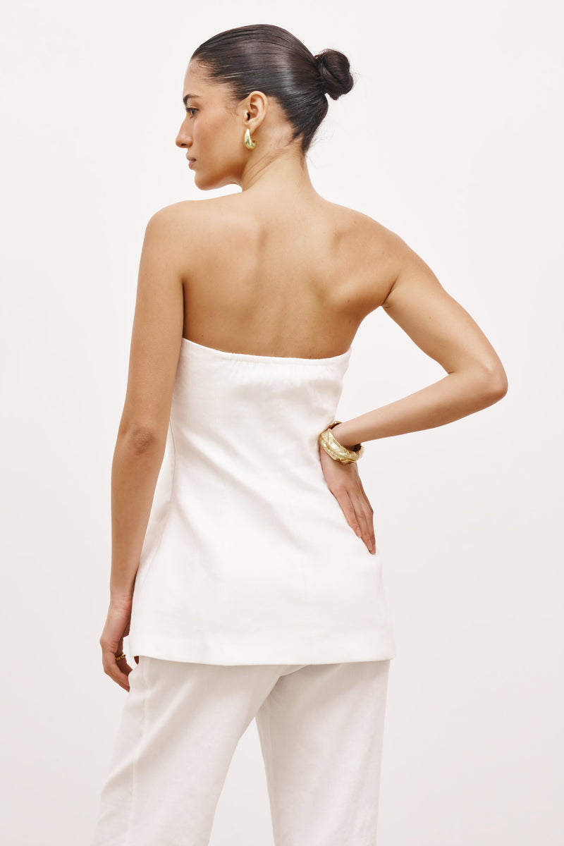 Strapless Linen A Line Bodice - White