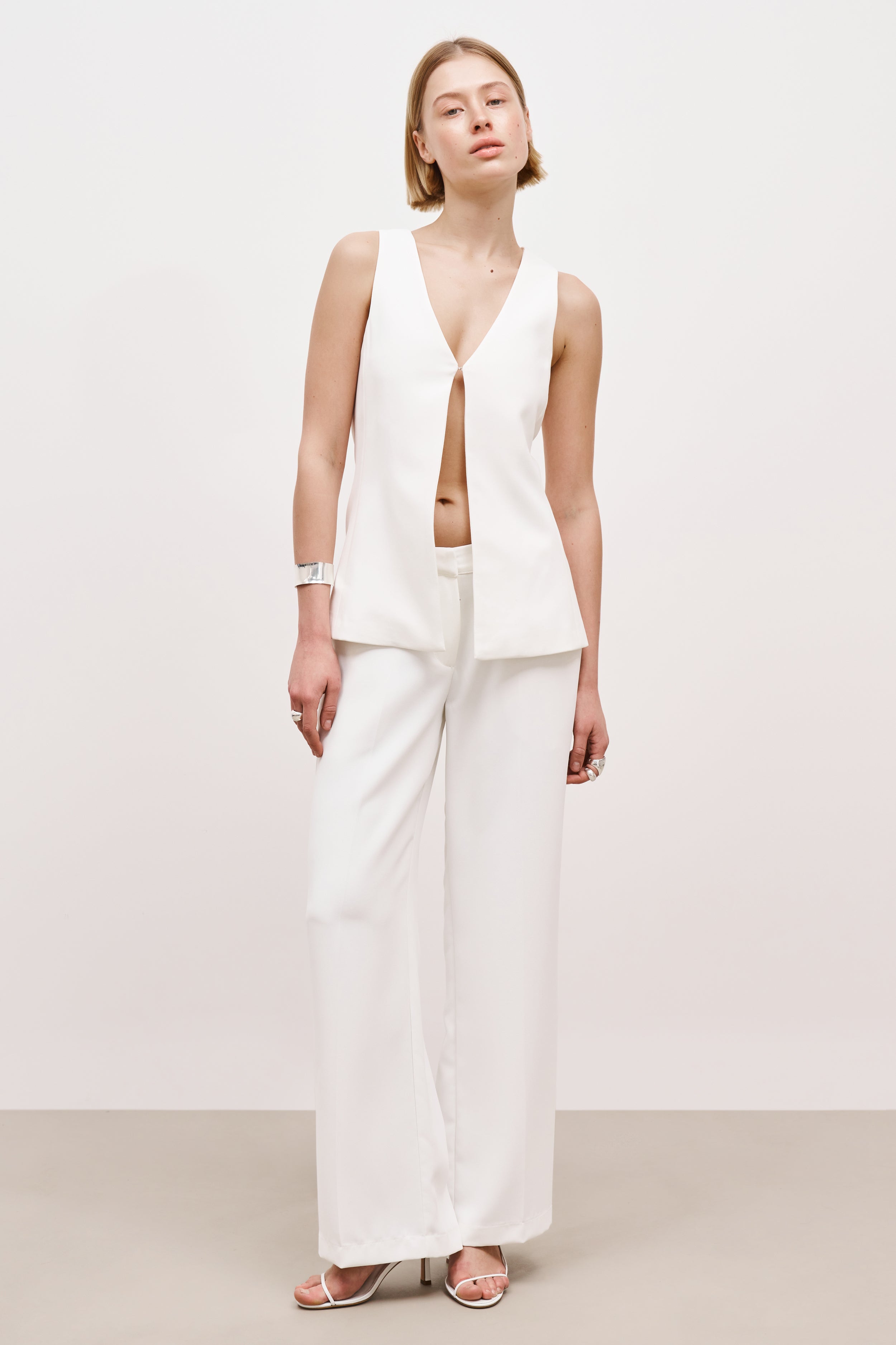 Draped Mid Rise Trousers - White