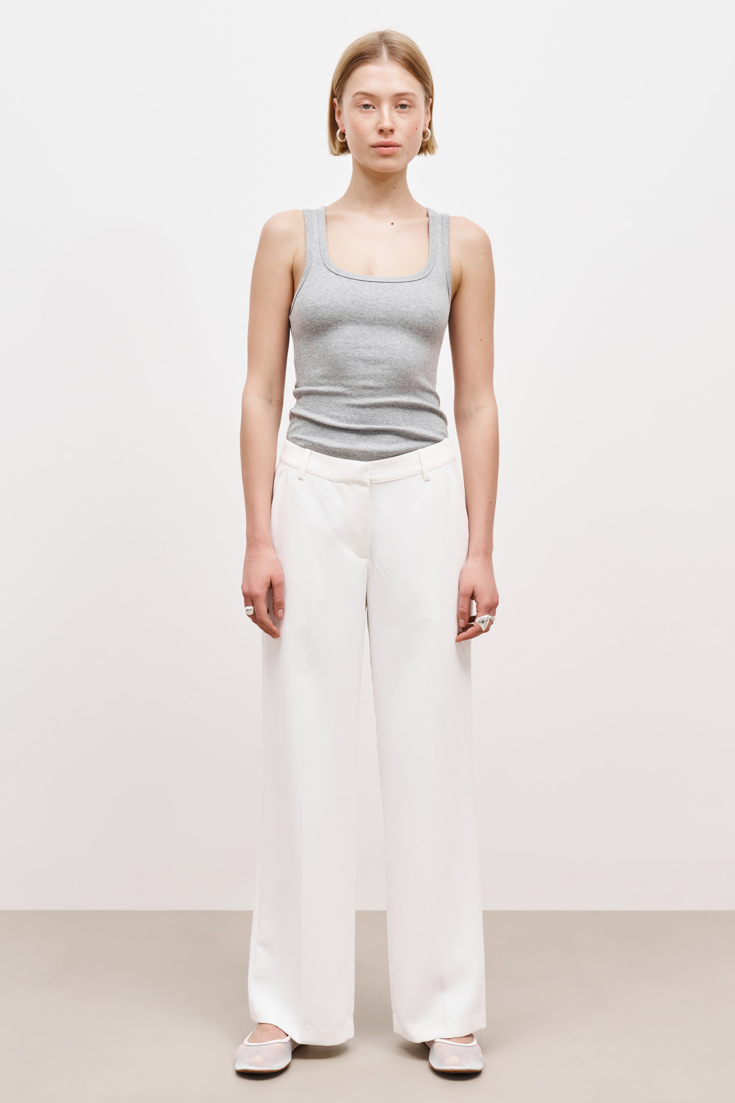 Draped Mid Rise Trousers - White