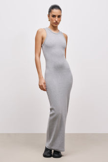 Heavy Ribbed Racer Maxi Dress - Grey Marl