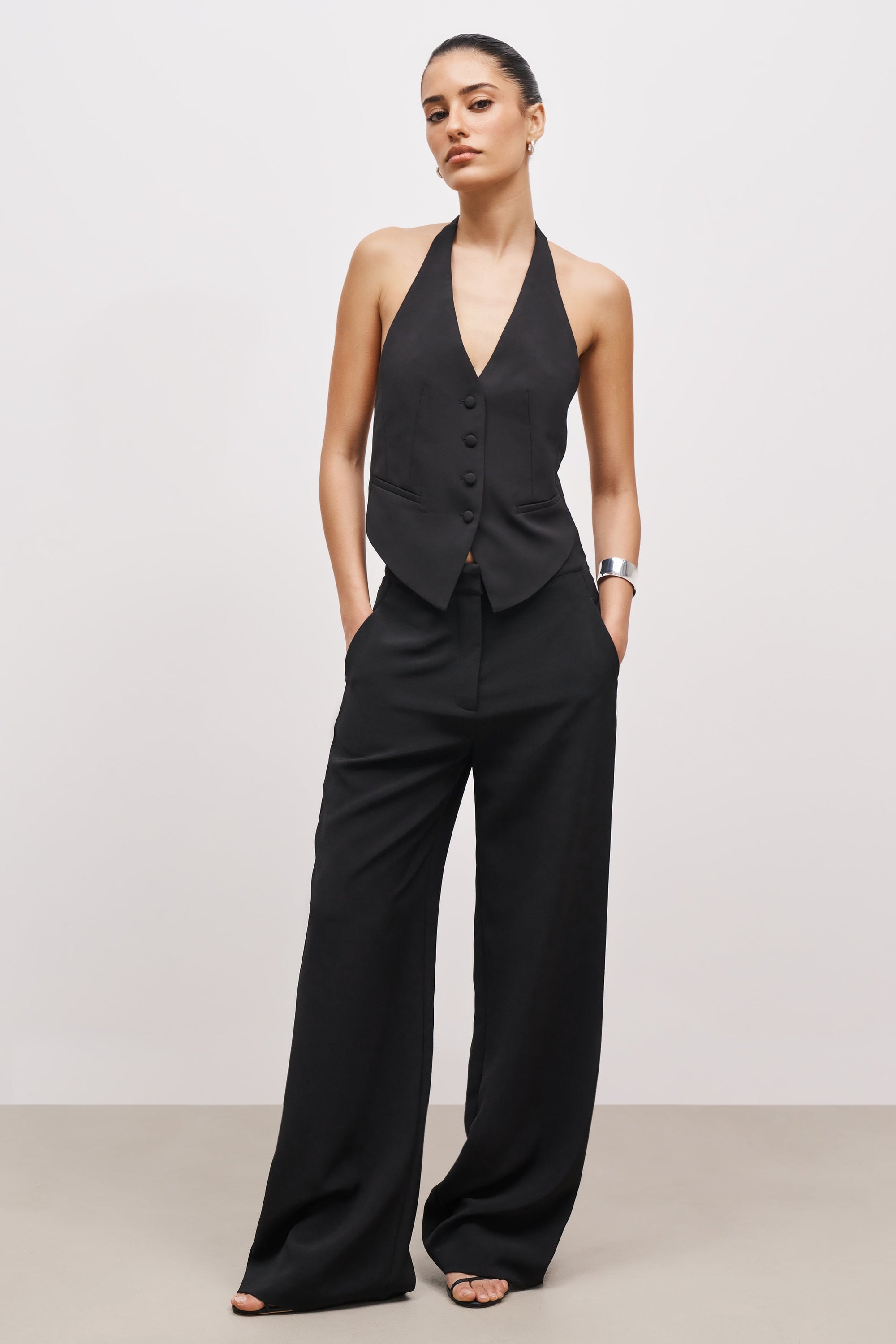 Backless Halter Waistcoat - Black