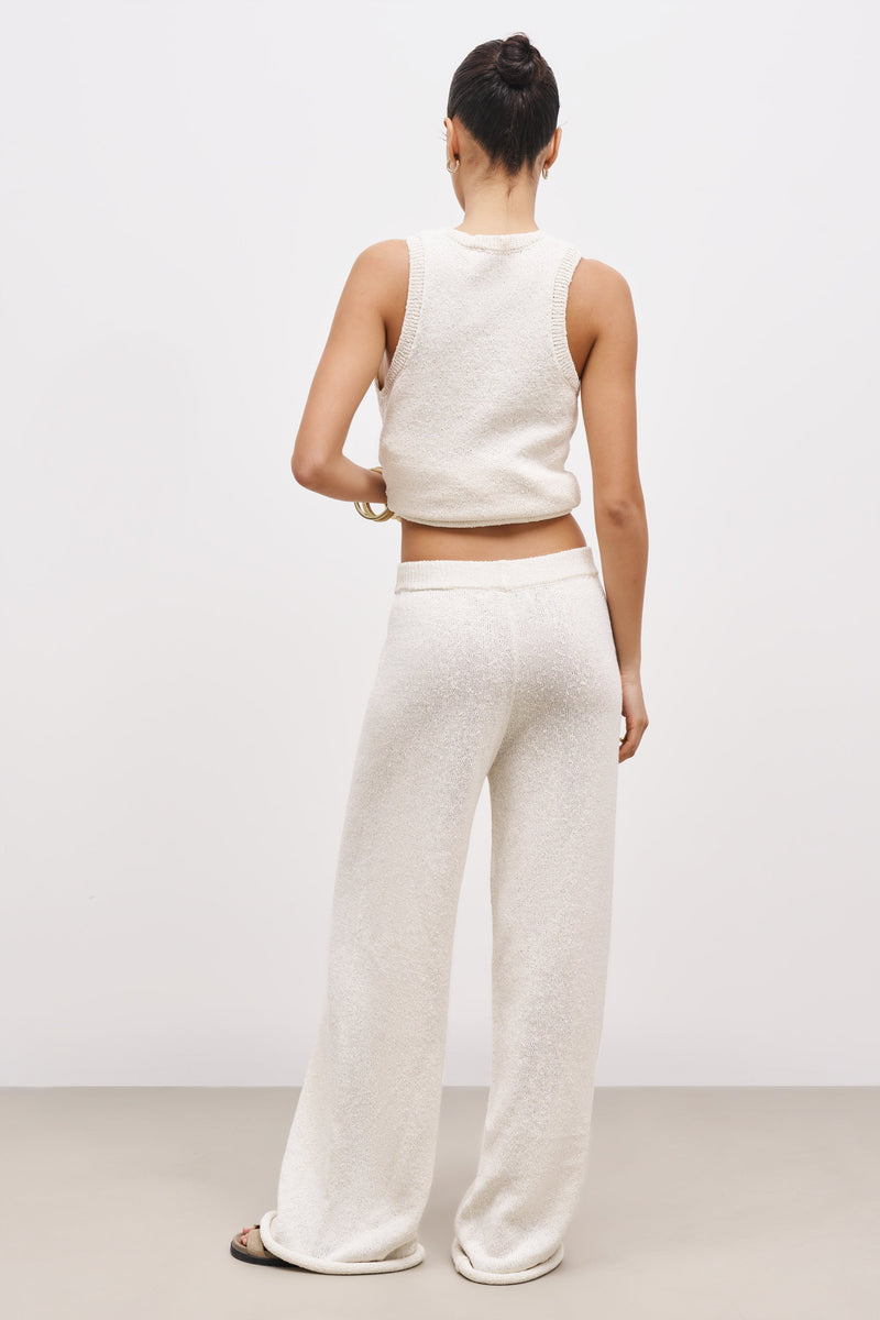 Crochet Knit Wide Leg Trousers - Cream