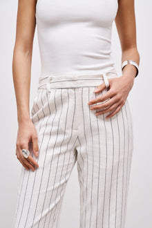 Tailored Linen Trousers - Cream/Black