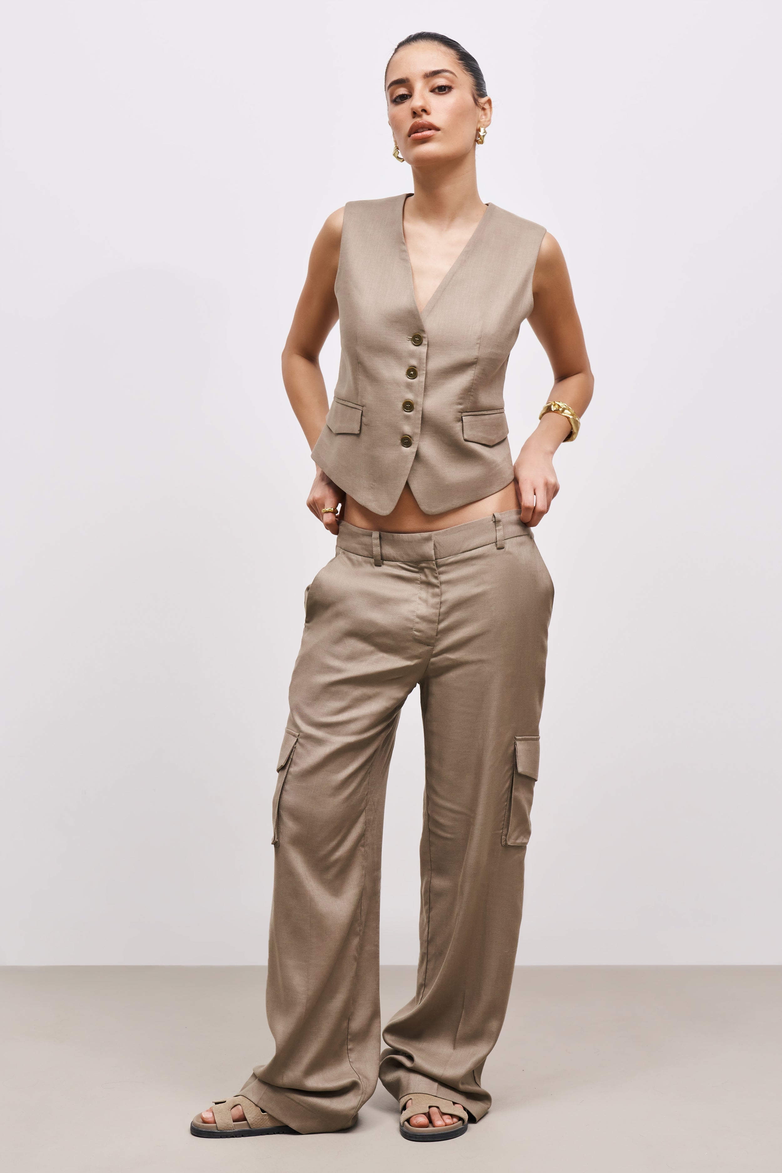 Straight Cut Waistcoat - Khaki