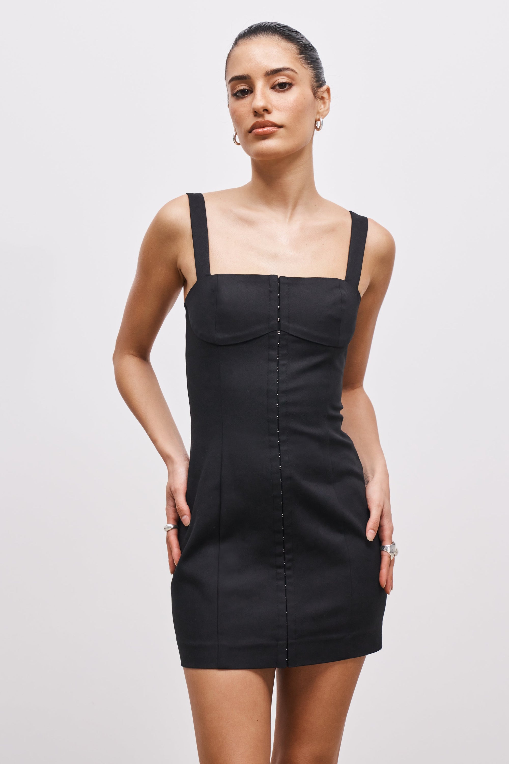 Square Neck Mini Dress - Black