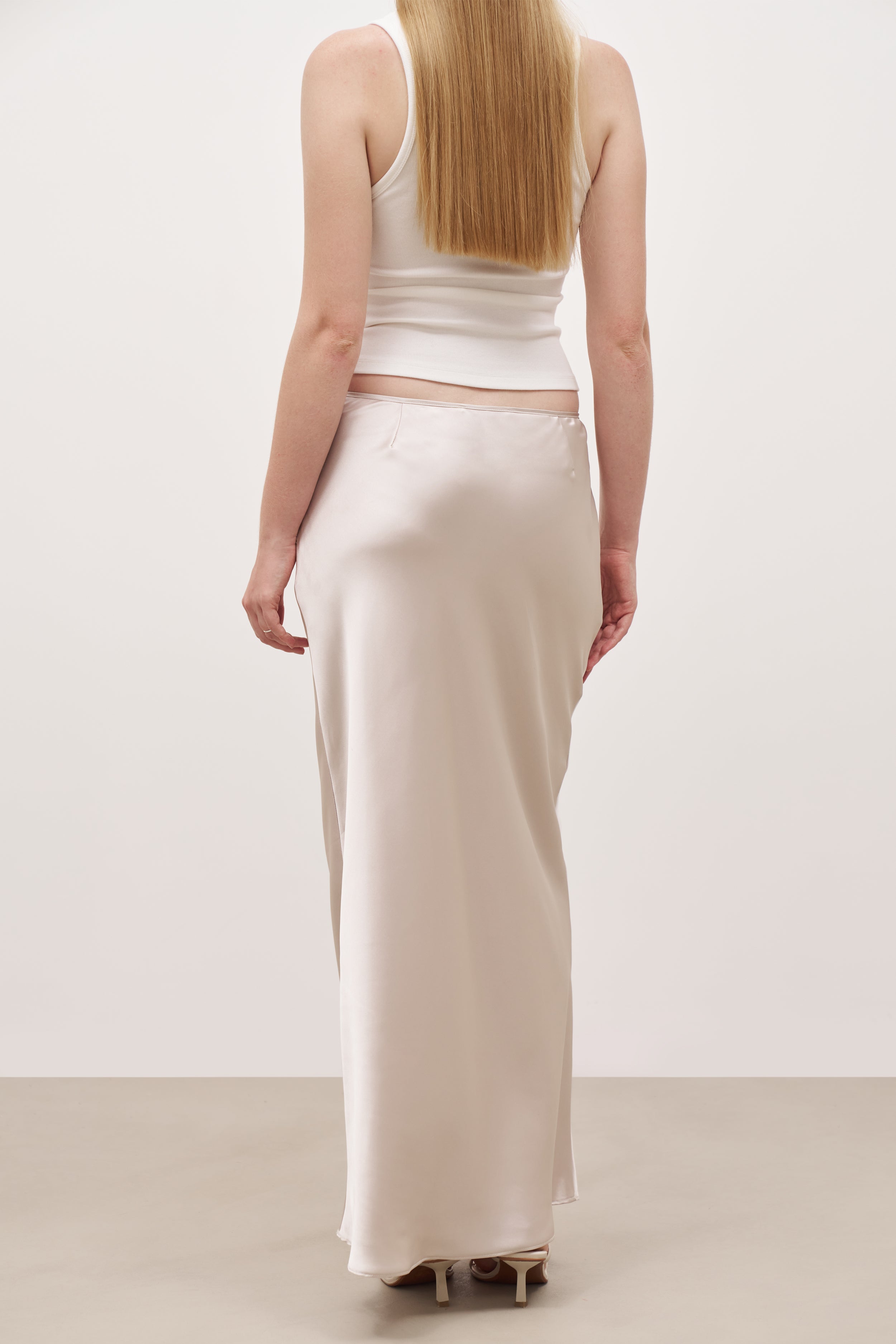 Satin Mid Rise Maxi Skirt - Champagne