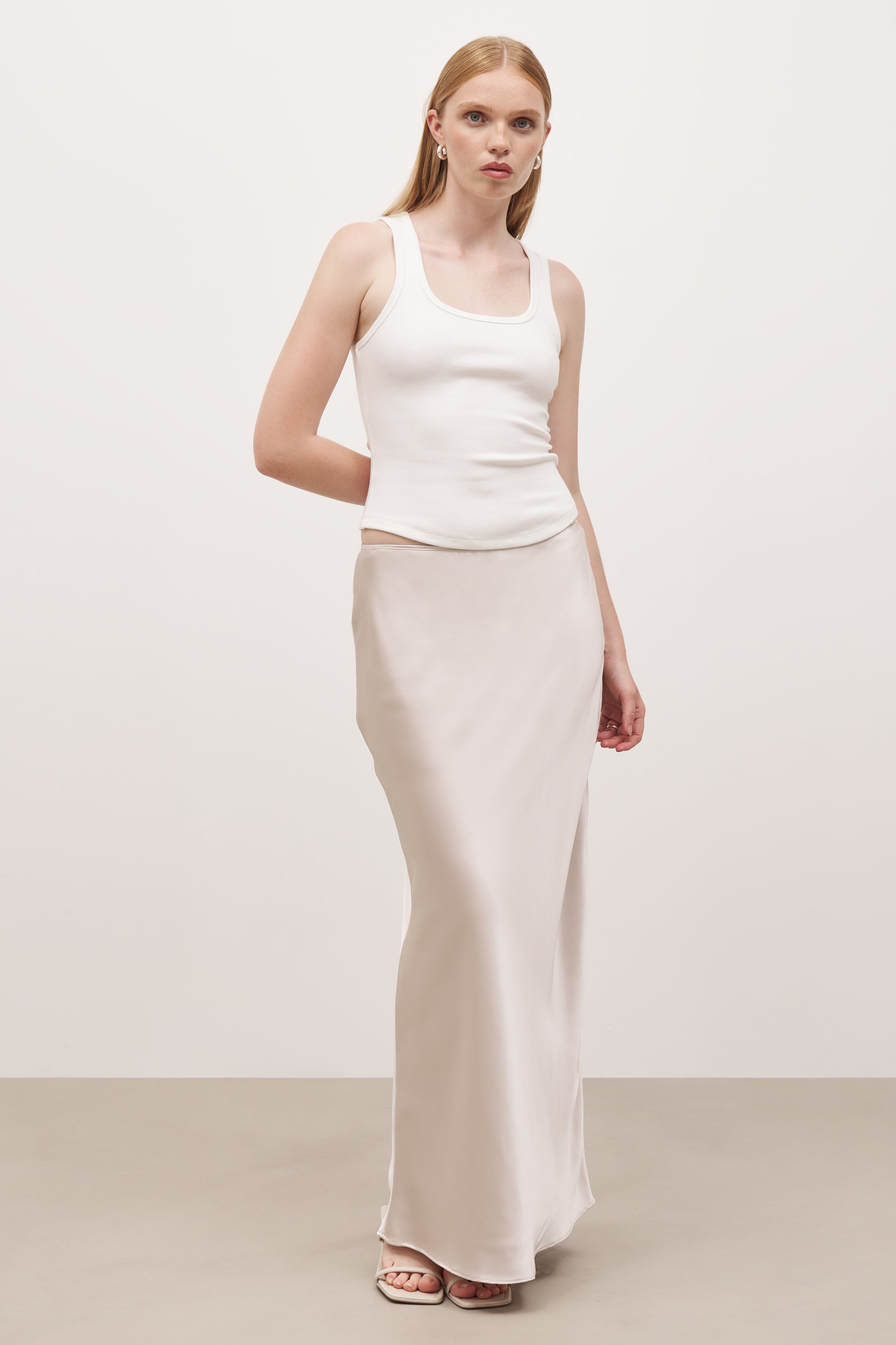 Satin Mid Rise Maxi Skirt Champagne