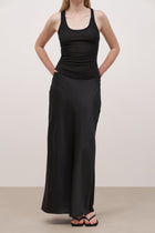 Satin Mid Rise Maxi Skirt - Black