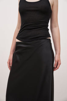 Satin Mid Rise Maxi Skirt - Black