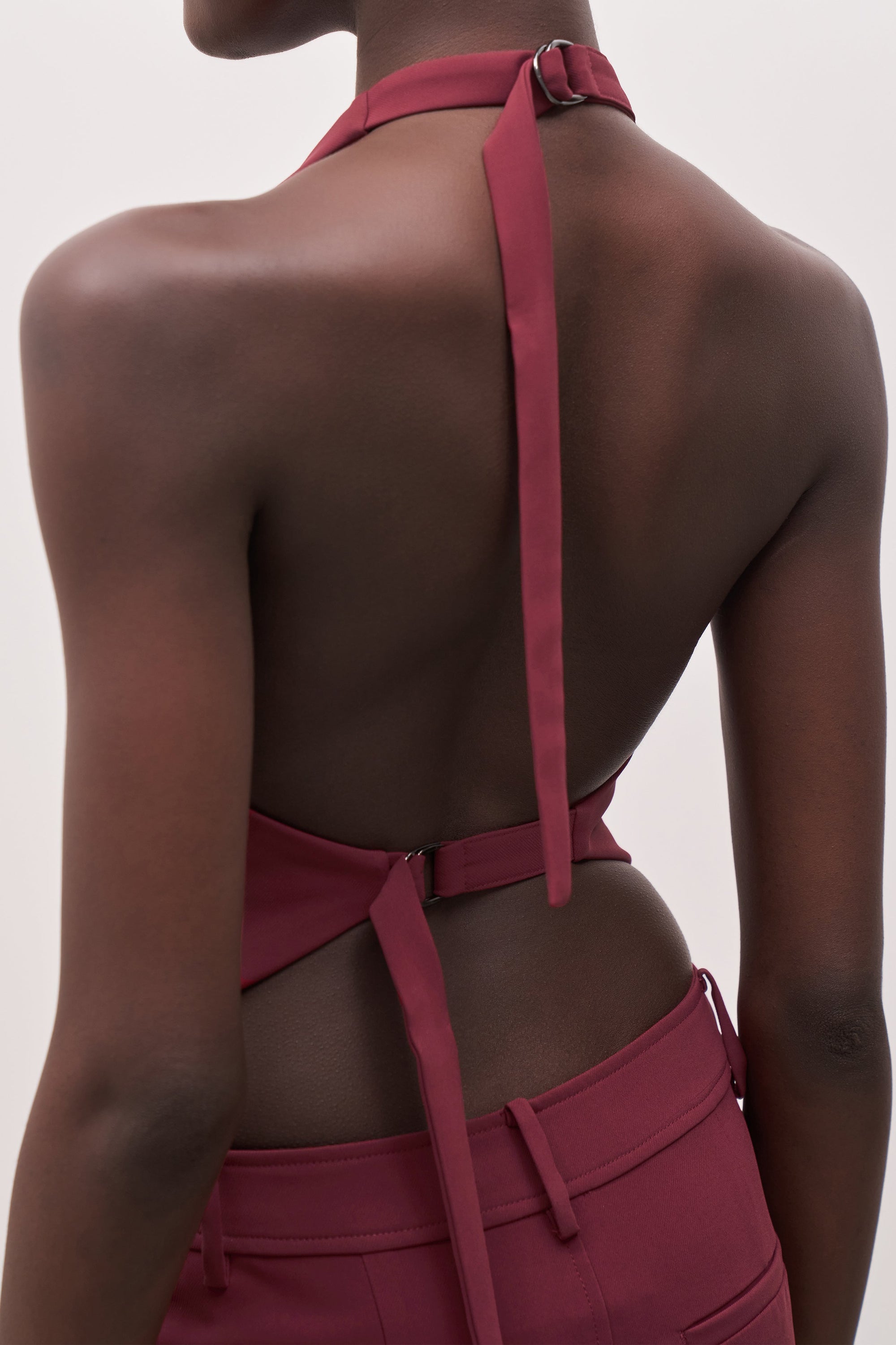 Backless Halter Waistcoat - Burgundy