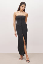 Strapless Peplum Maxi Dress - Black