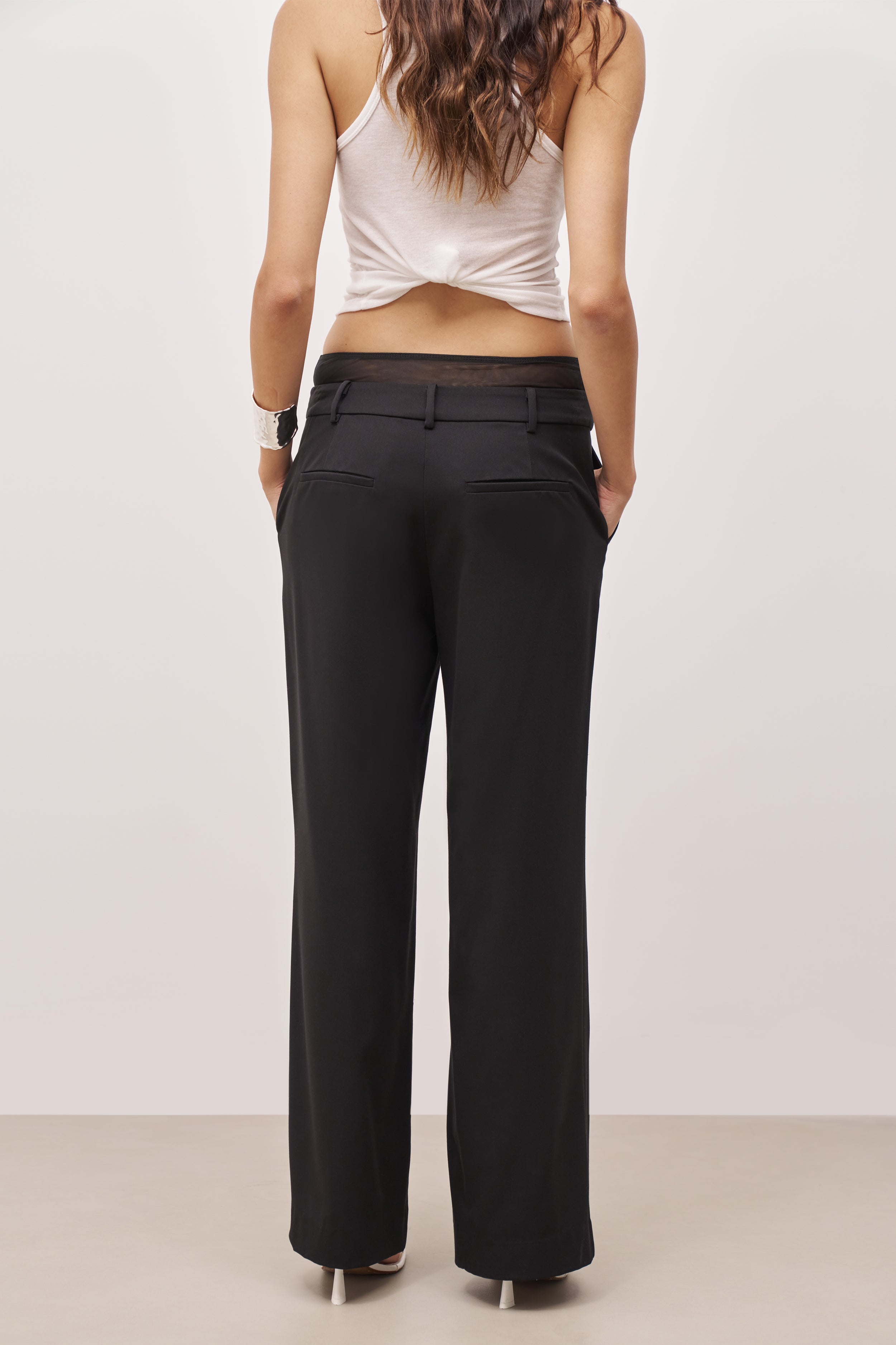 Double Waistband Relaxed Trousers - Black