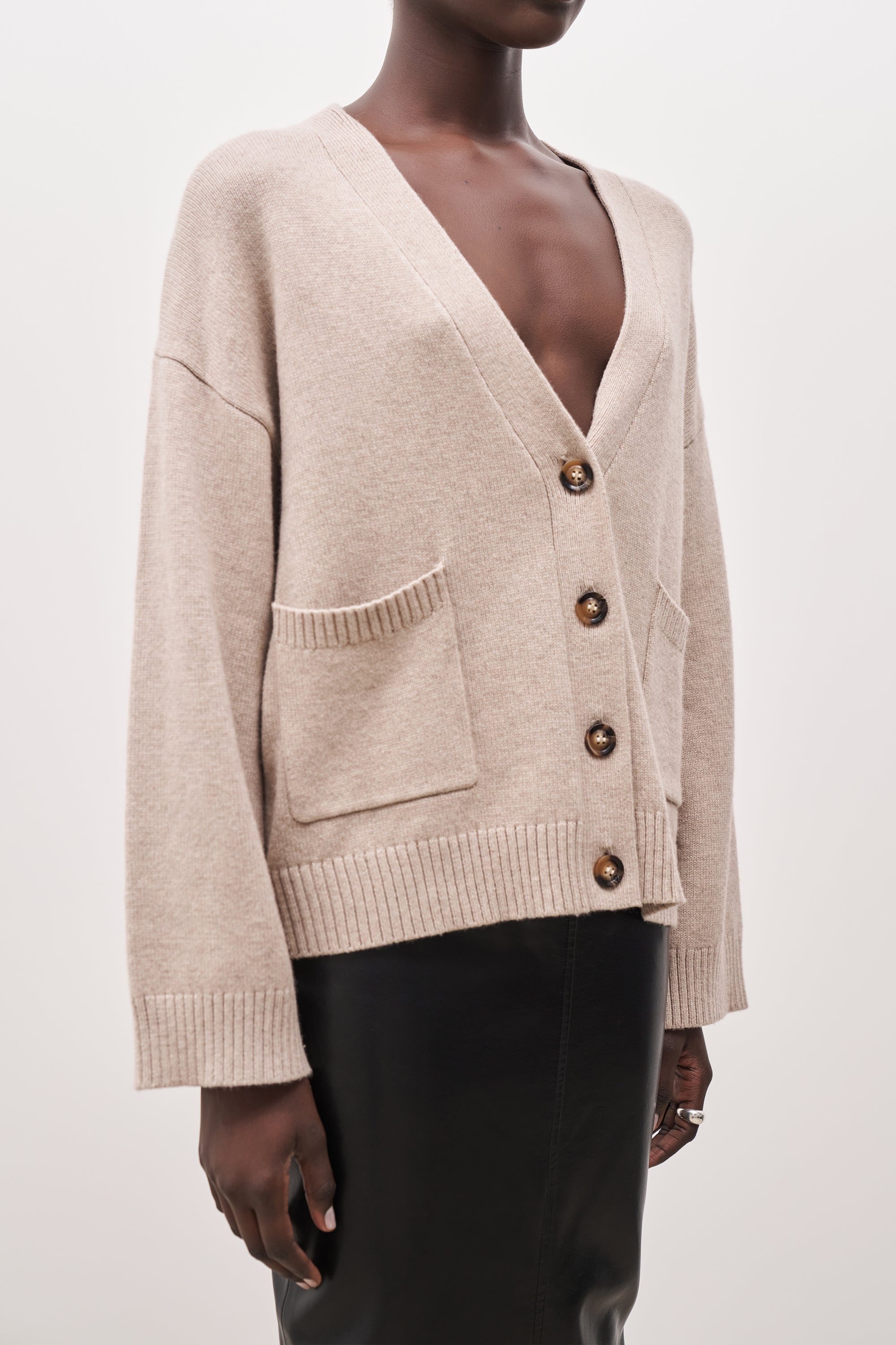 Relaxed Cashmere Blend Cardigan - Stone