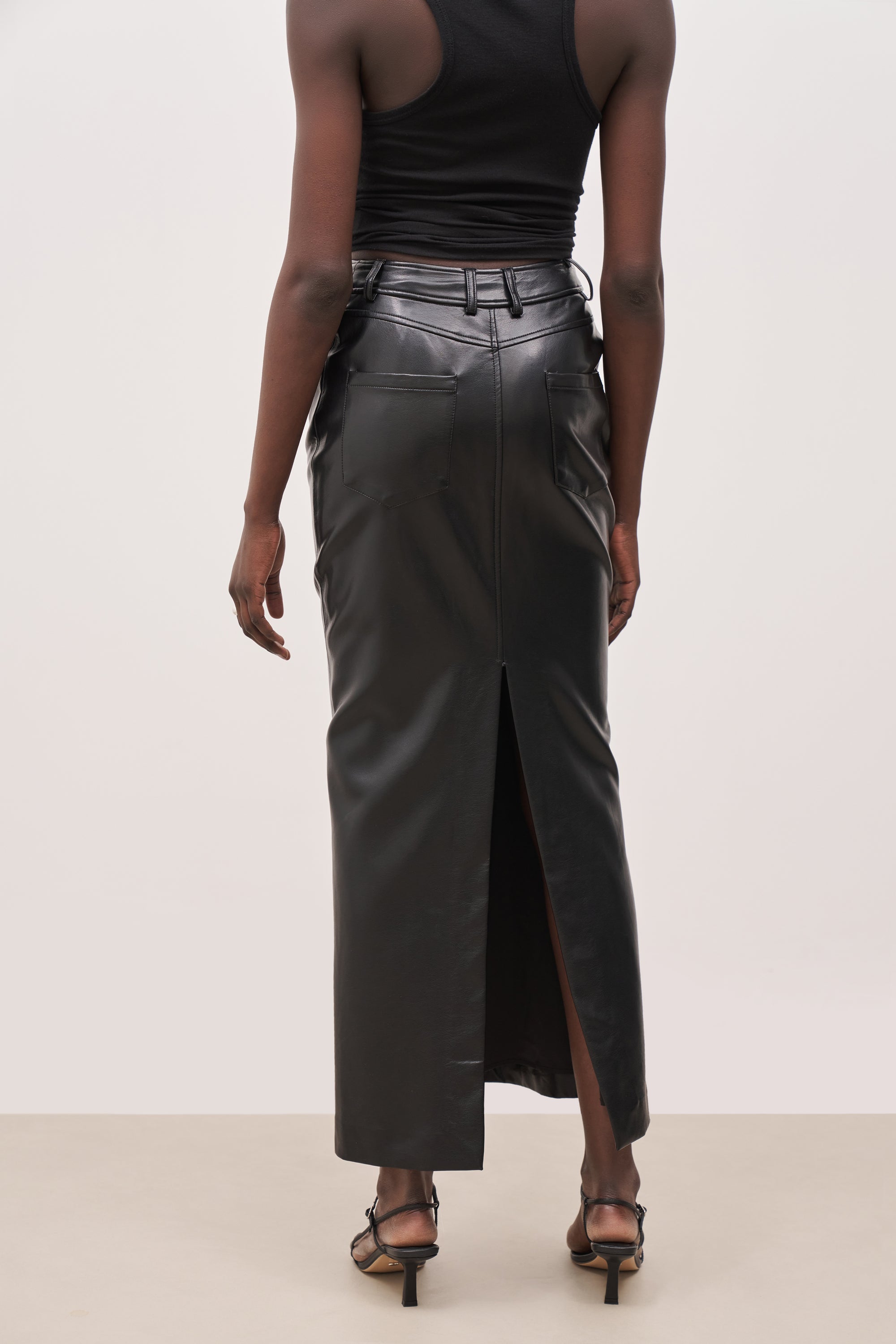 Leather Tailored Maxi Skirt - Black