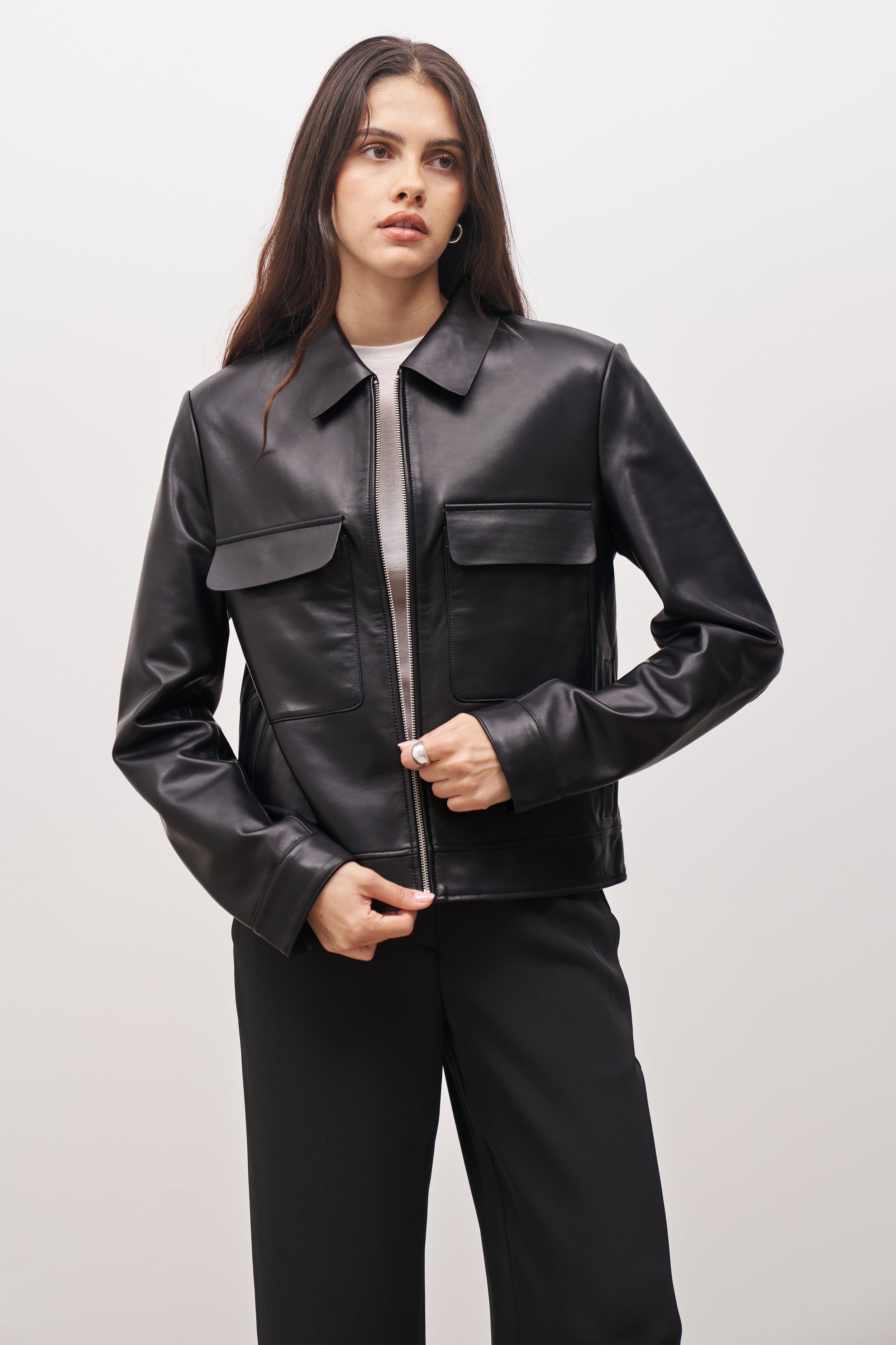 Masculine Real Leather Jacket - Black