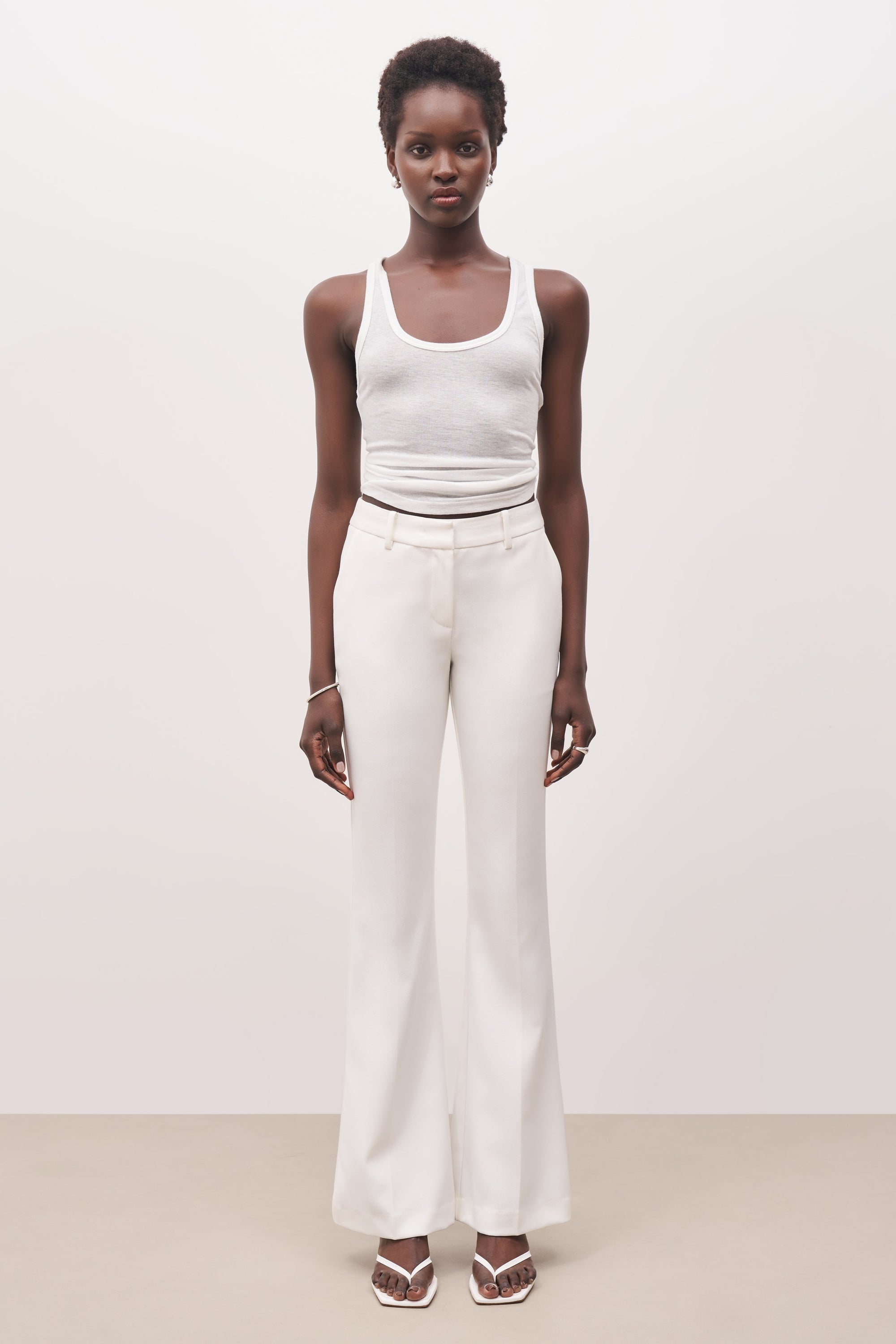 Mid Rise Flared Trousers - White