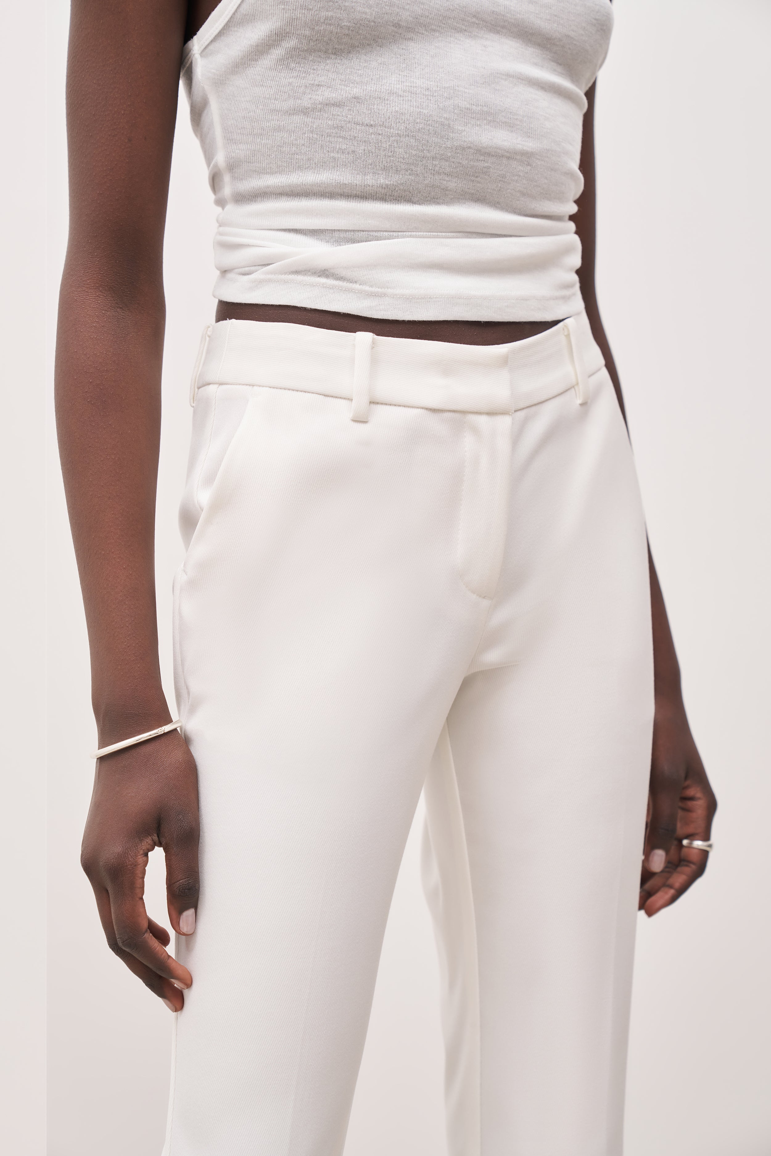 Mid Rise Flared Trousers - White