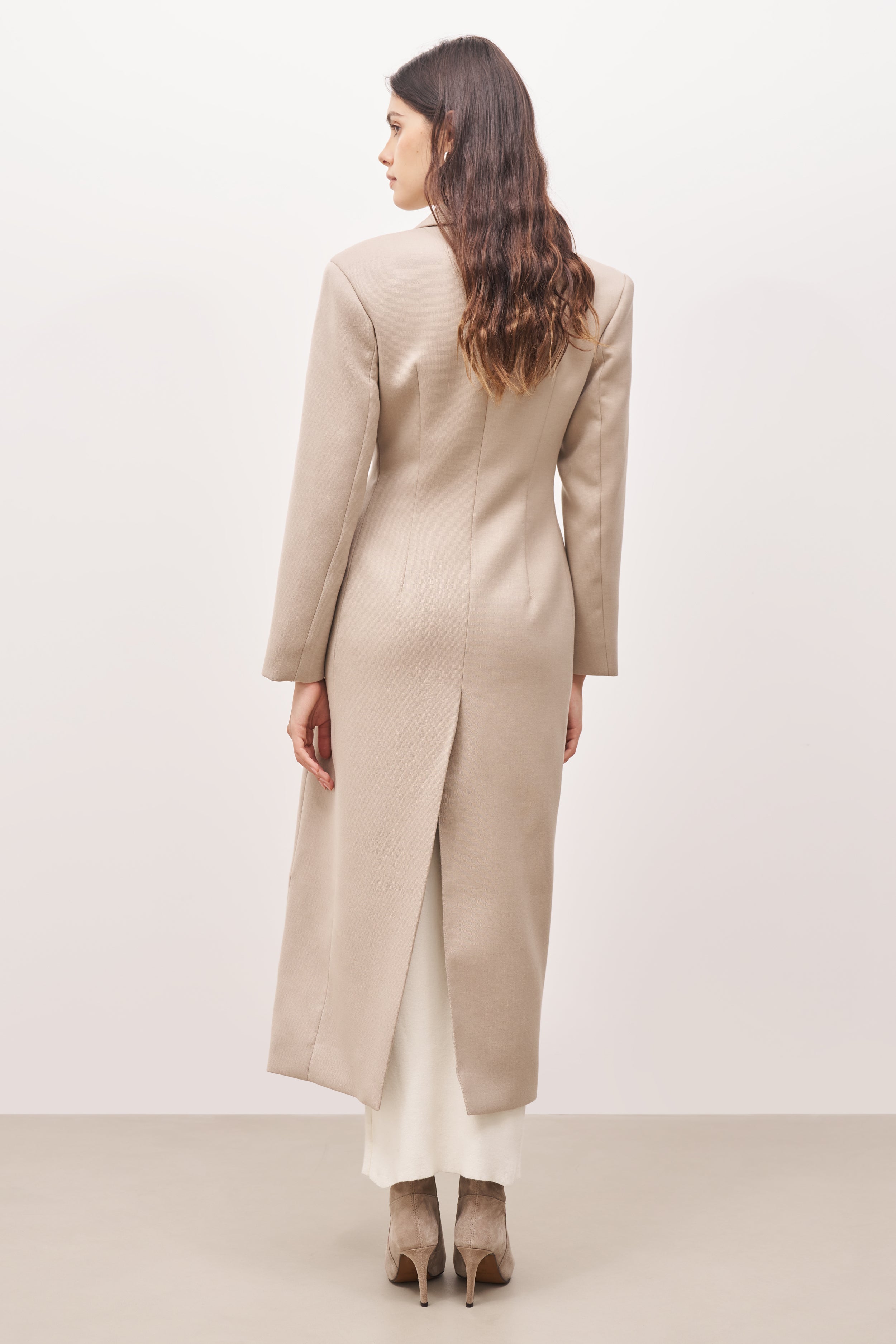 Asymmetric Tailored Longline Coat - Stone