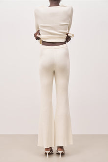 Mid Rise Ribbed Knit Trousers - Cream