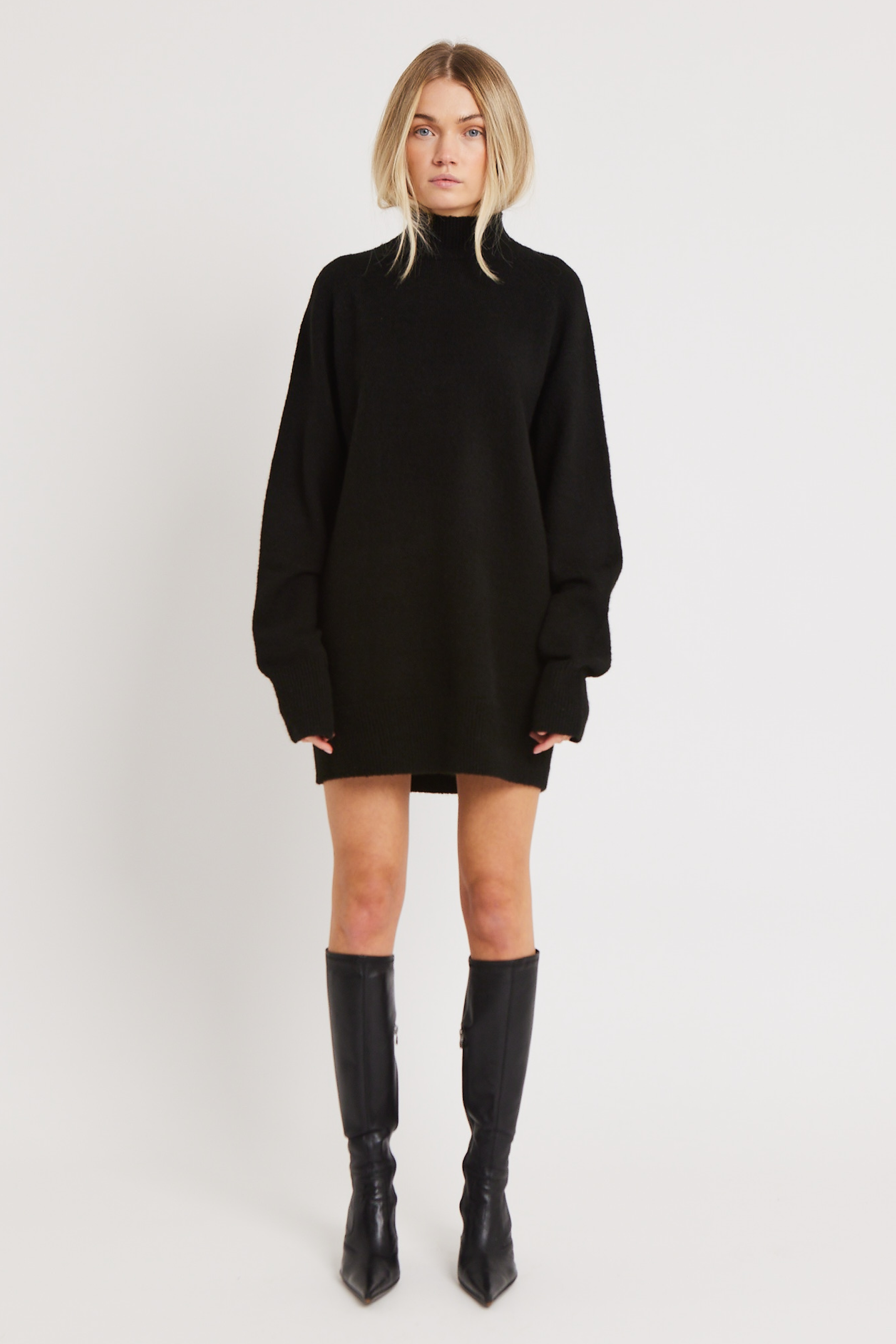 Soft Brushed High Neck Jumper Dress Black BOA