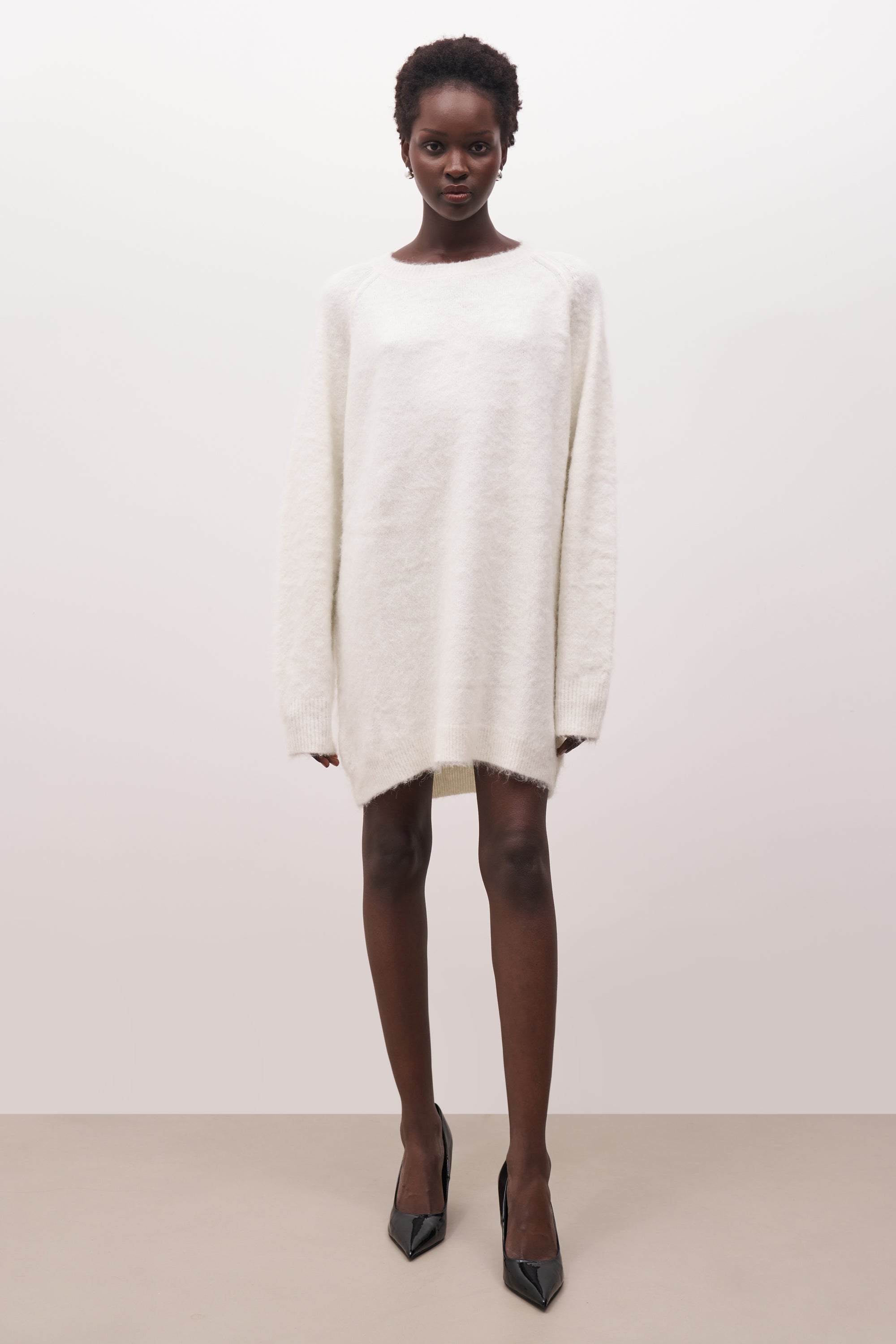 Soft Brushed Crew Neck Jumper Dress - Cream