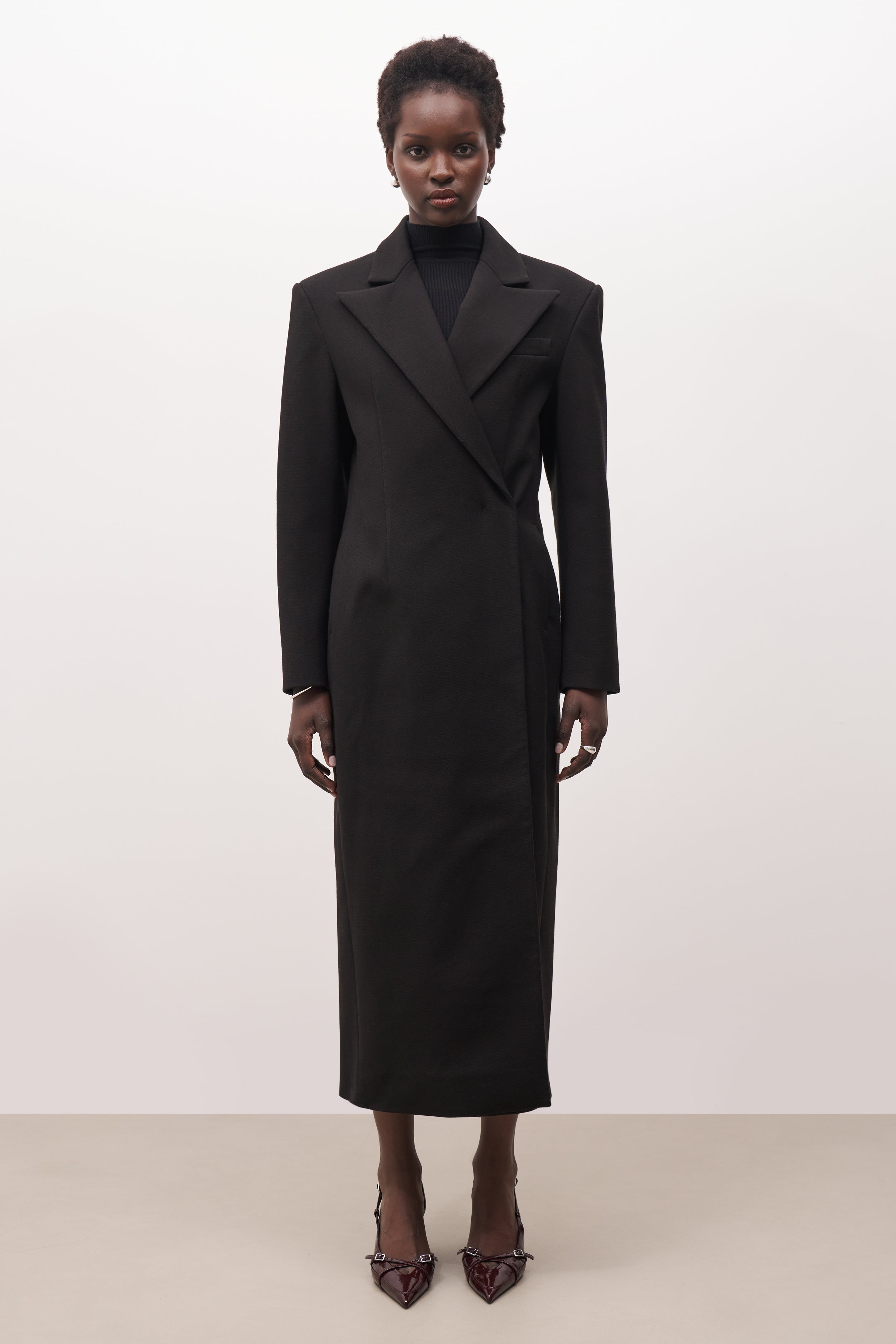 Asymmetric Tailored Longline Coat Black BOA