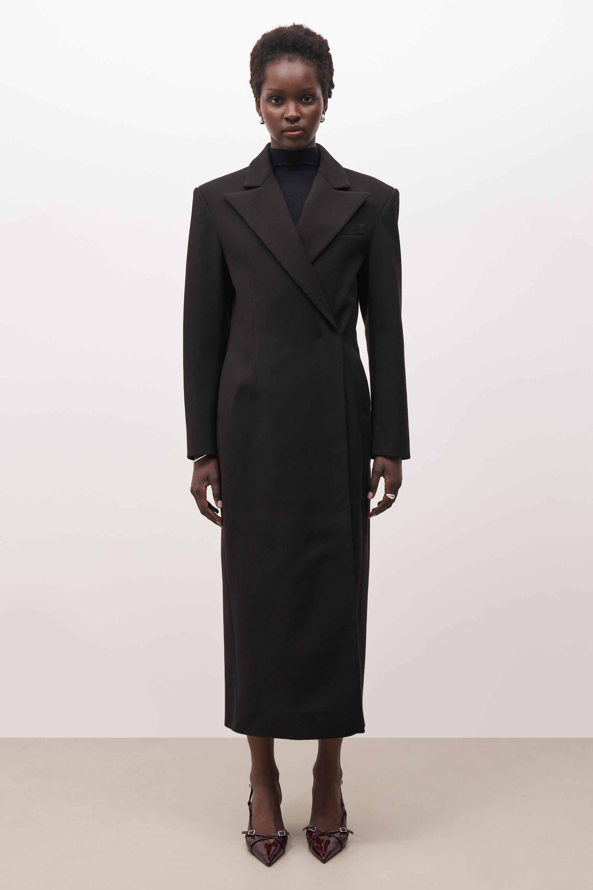 Asymmetric Tailored Longline Coat - Black