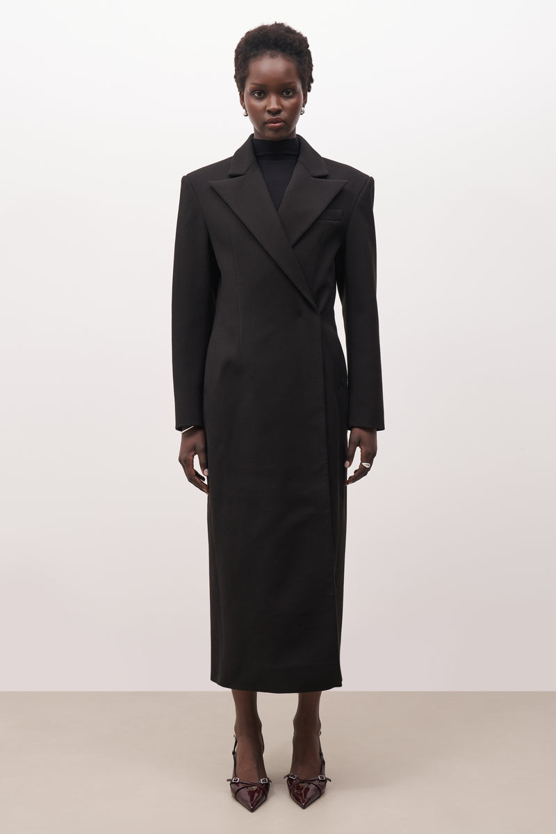 Asymmetric Tailored Longline Coat - Black