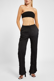 Satin Crinkle Wide Leg Trousers - Black