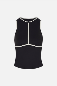 Base Contrast Trim Sleeveless Zip Up Jacket  - Black/Tofu