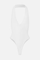 V Neck Plunge Bodysuit - White