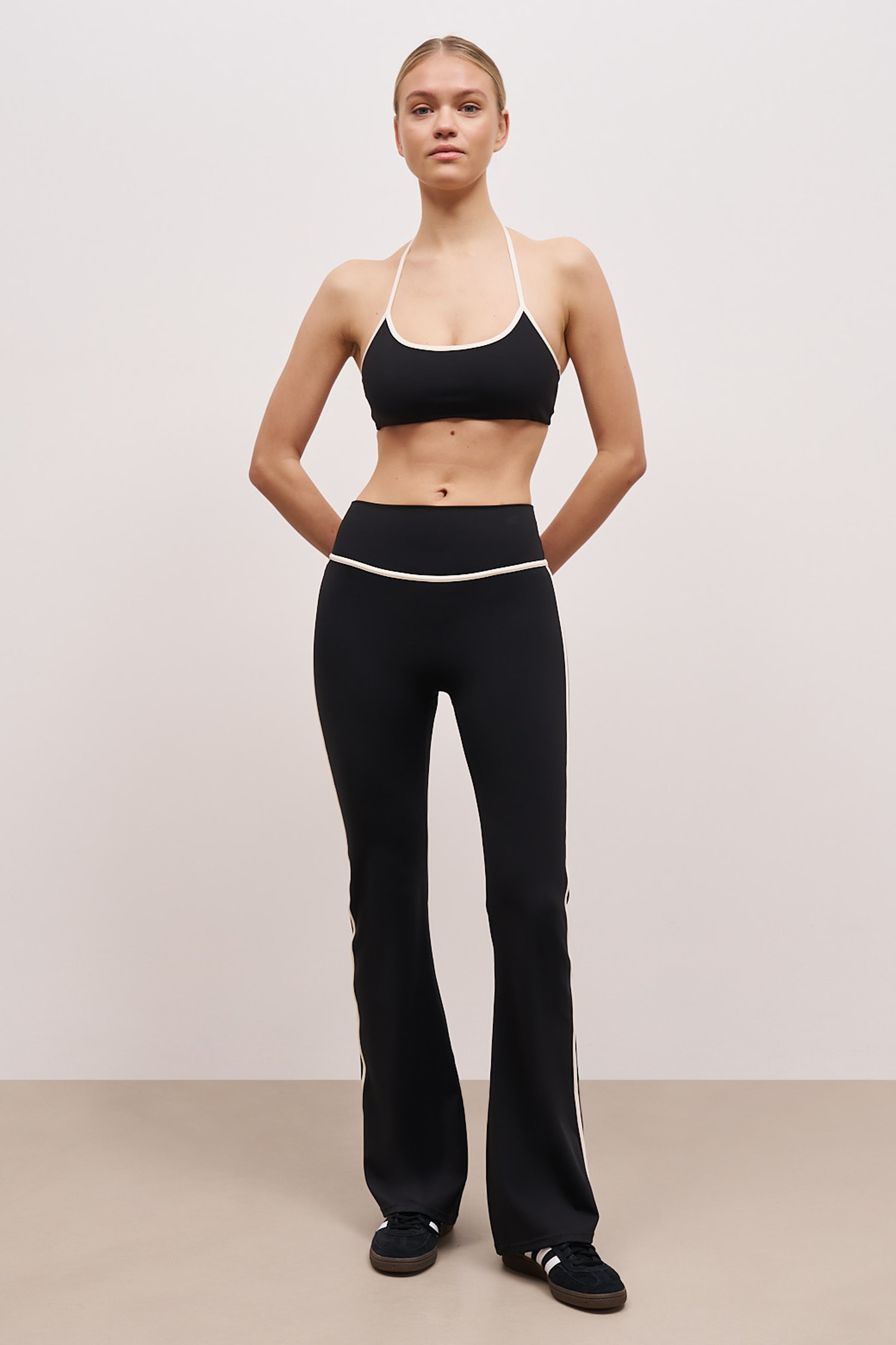 Base Contrast Trim Halter Cami Bra - Black/Tofu