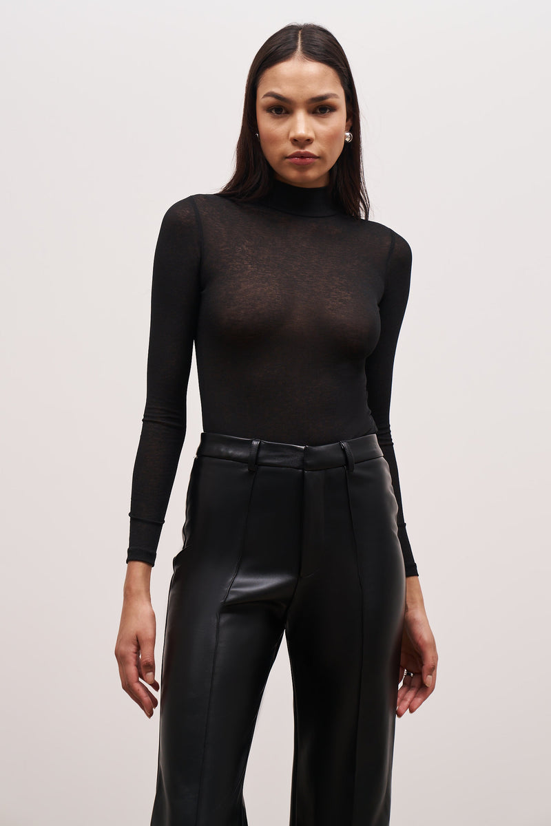 Semi Sheer High Neck Bodysuit - Black