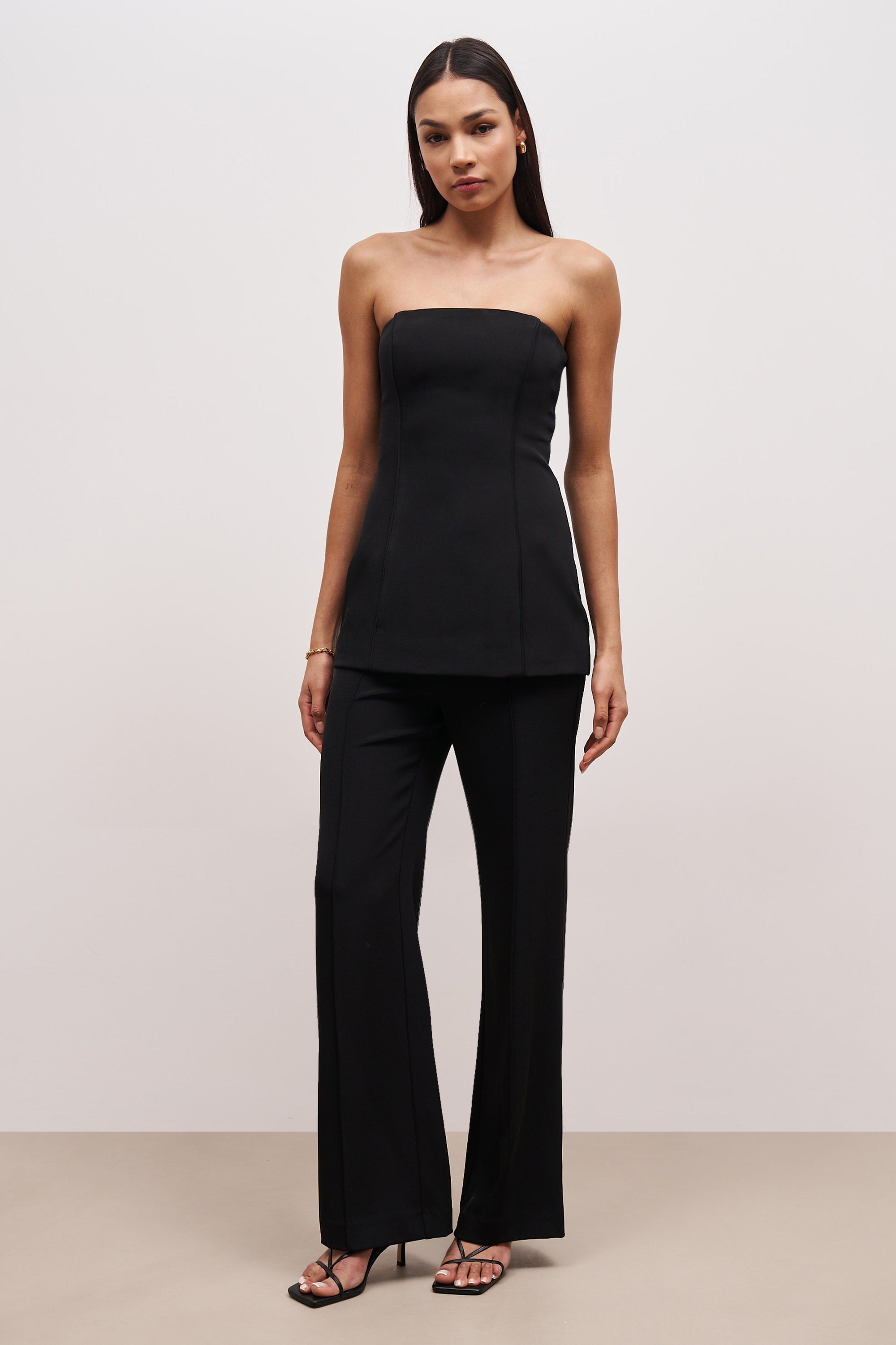 Pin Tuck Tailored Straight Leg Trousers - Black