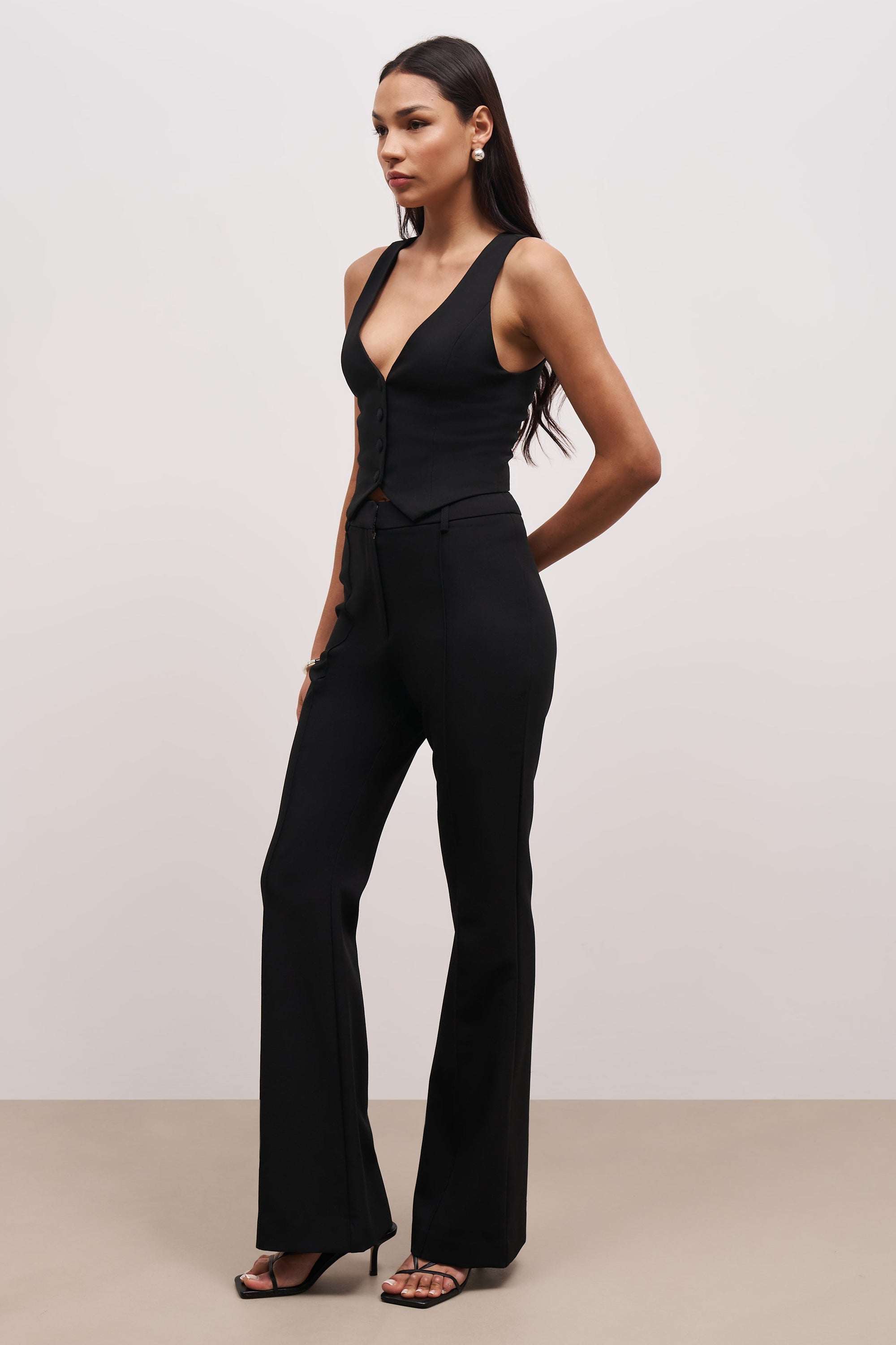 Wide Leg Suit Trousers - Black