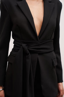 Classic Blazer With Belt - Black