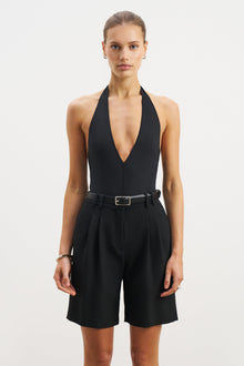 V Neck Plunge Bodysuit - Black