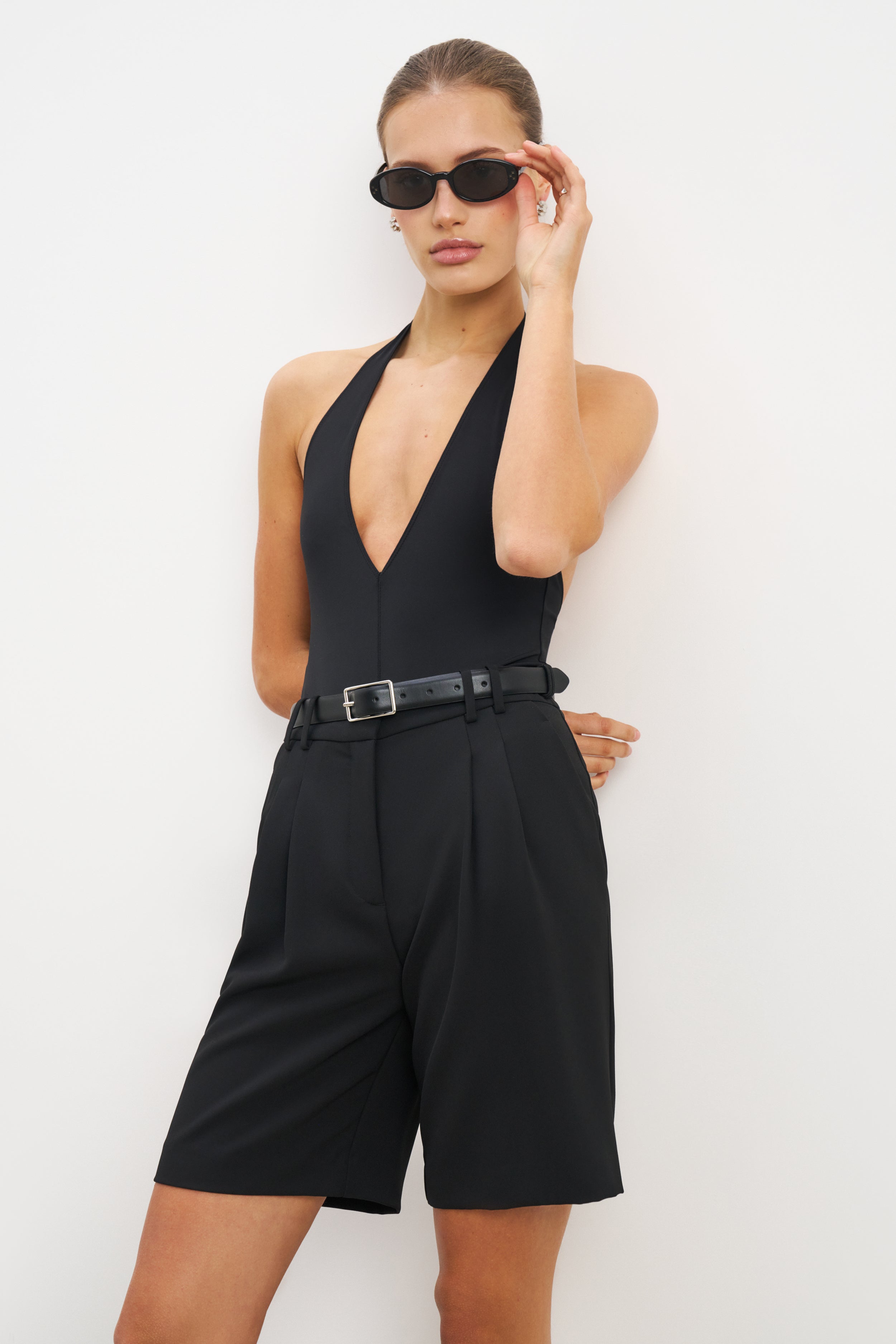 V Neck Plunge Bodysuit - Black