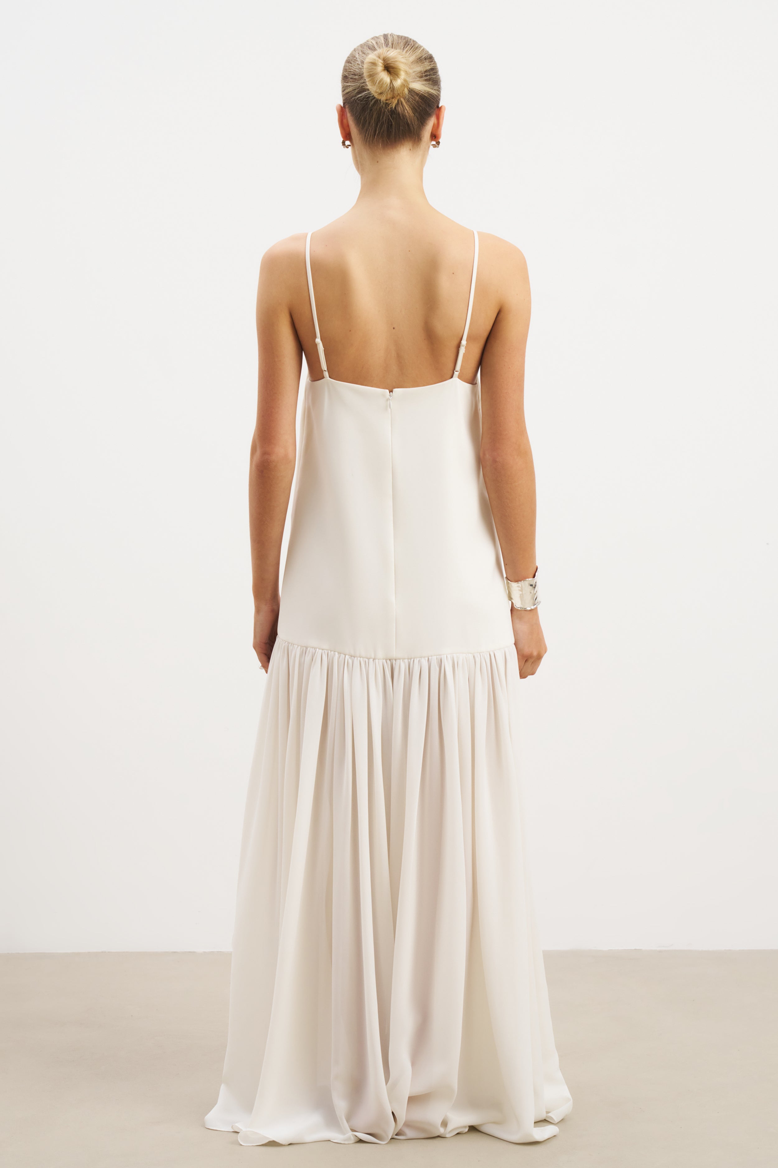 Flowing Dropped Waist Maxi Dress - Ivory