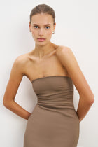 Strapless Ruched Midaxi Dress - Latte