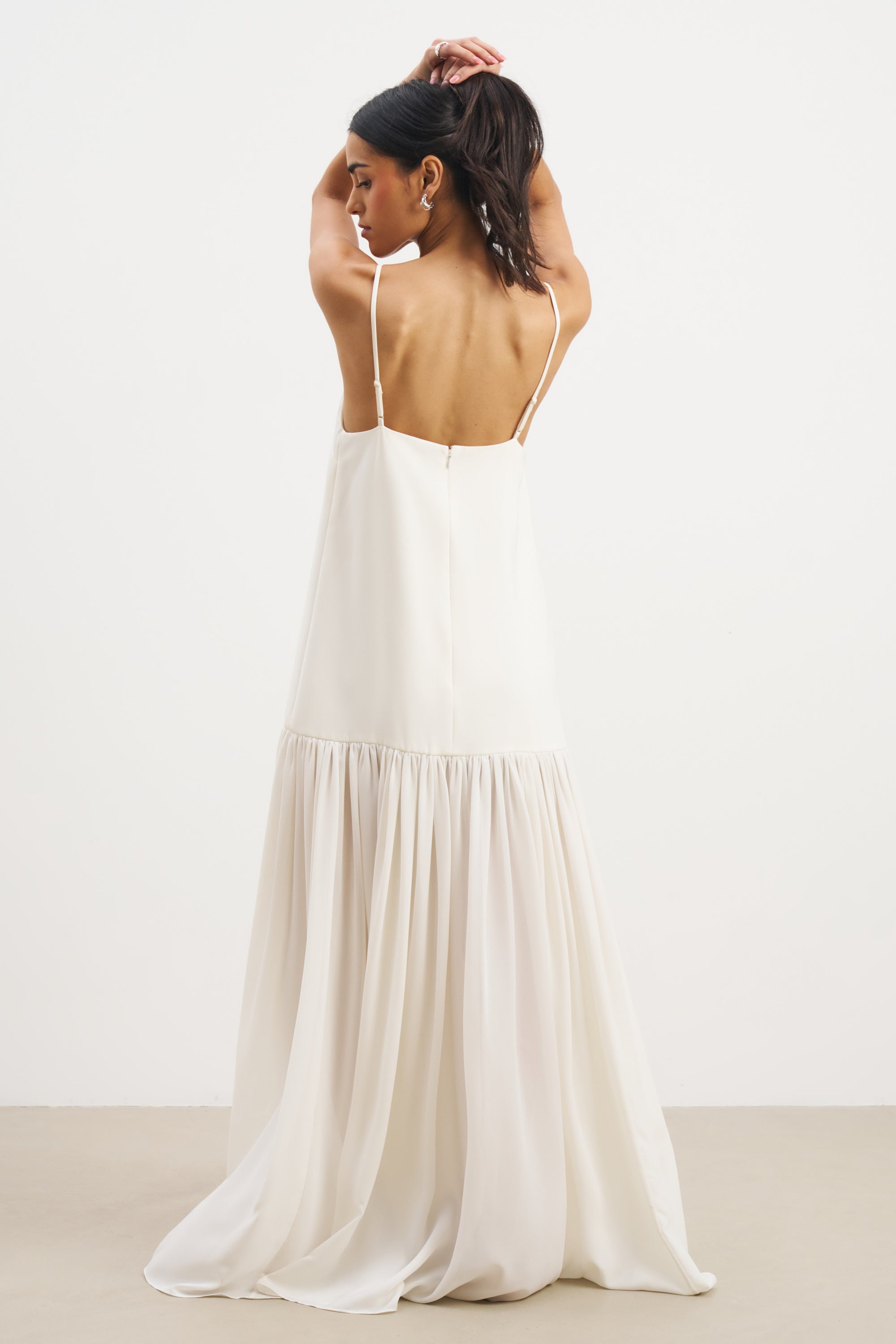 Flowing Dropped Waist Maxi Dress - Ivory