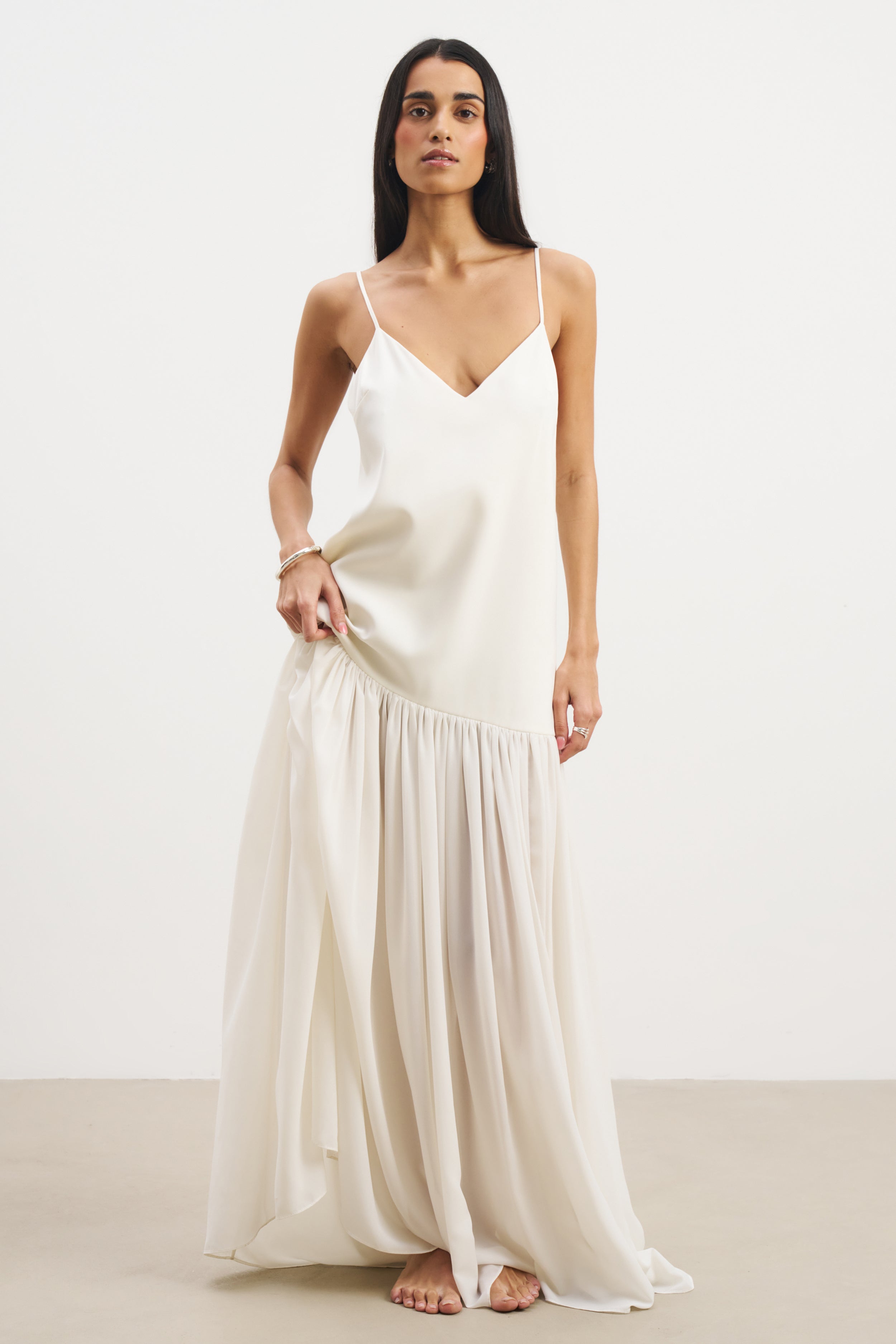 Flowing Dropped Waist Maxi Dress - Ivory