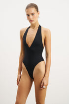 V Neck Plunge Bodysuit - Black