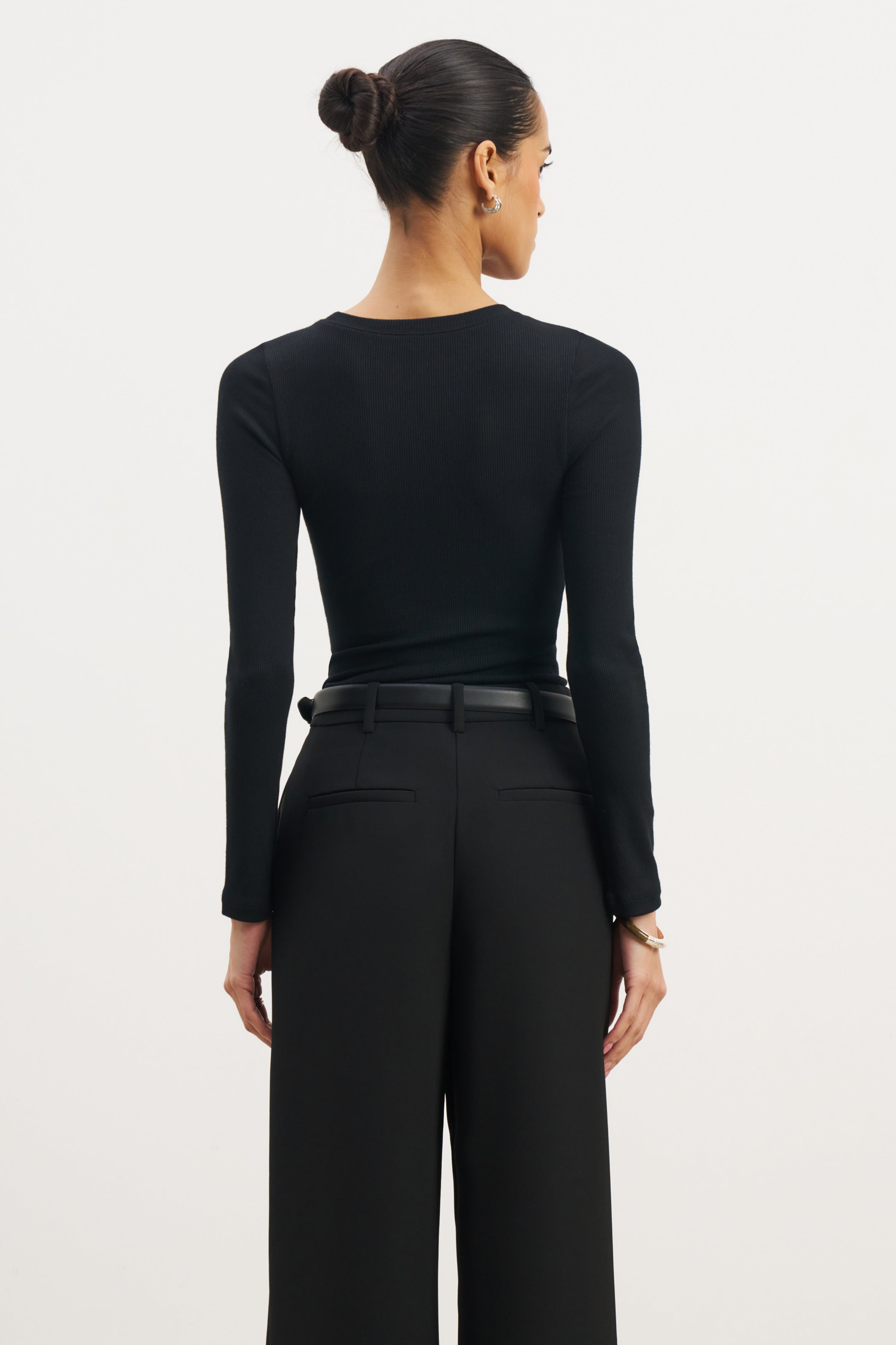 Soft Ribbed Long Sleeve Top - Black