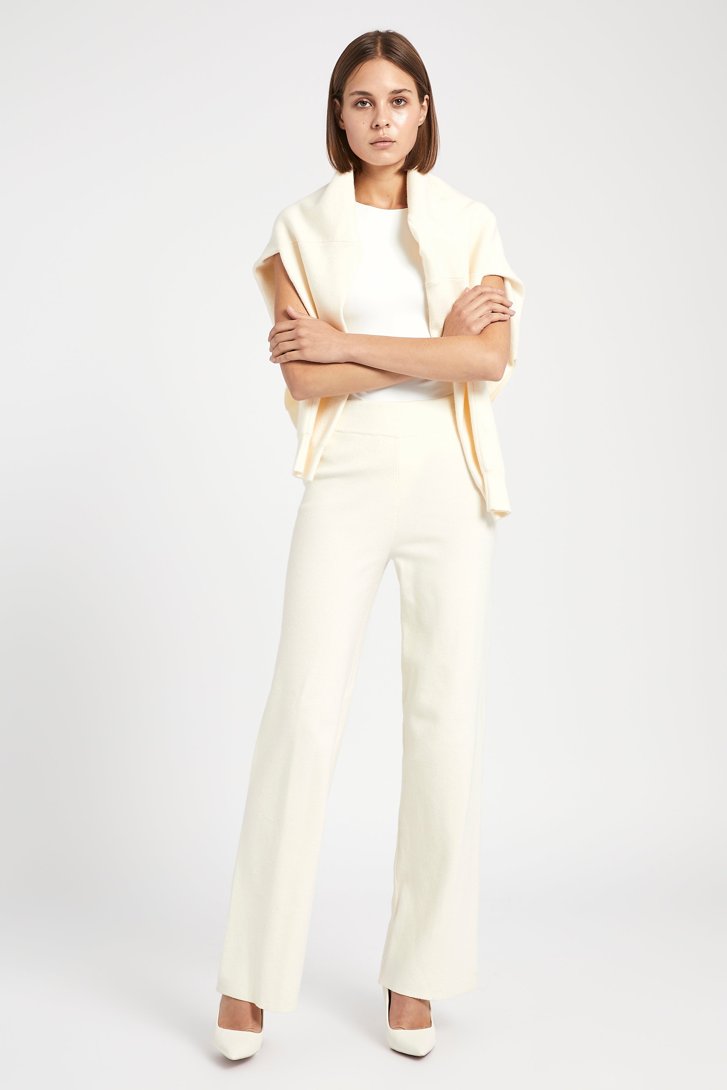 Slouchy Lounge Knit Trousers - Cream