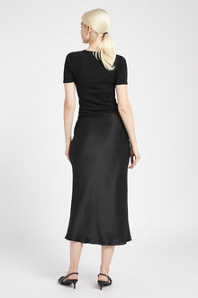 Satin Slip Midi Skirt - Black